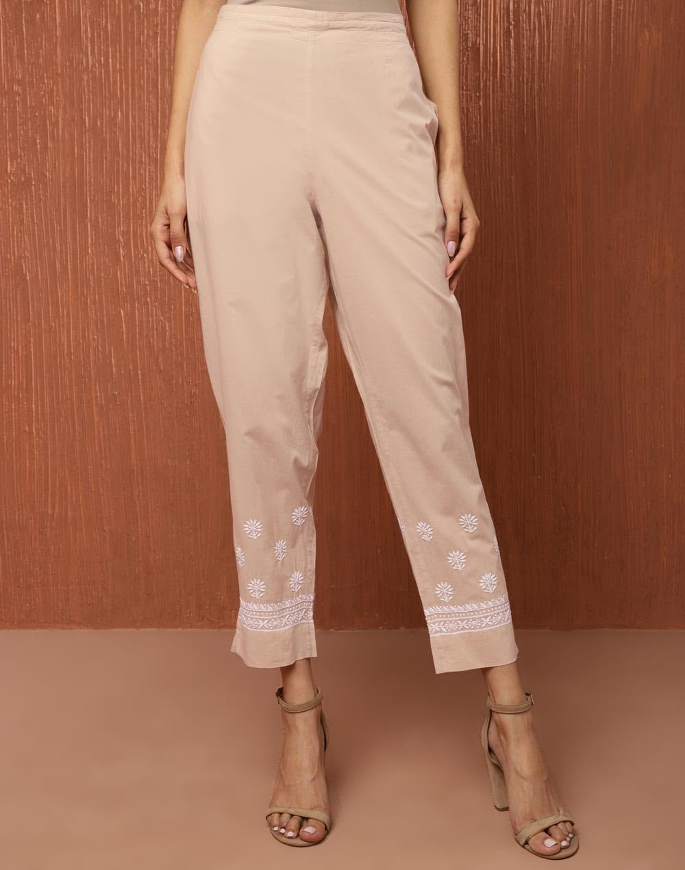 Fabindia Beige Cotton Chikankari Ethnic Pant