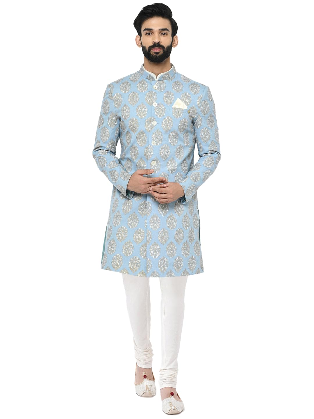 Kisah Sherwani For Men Wedding Printed Indo Western Sherwani With Churidar | Designer Ethnic Outfit For Groom & Festivals, Blue