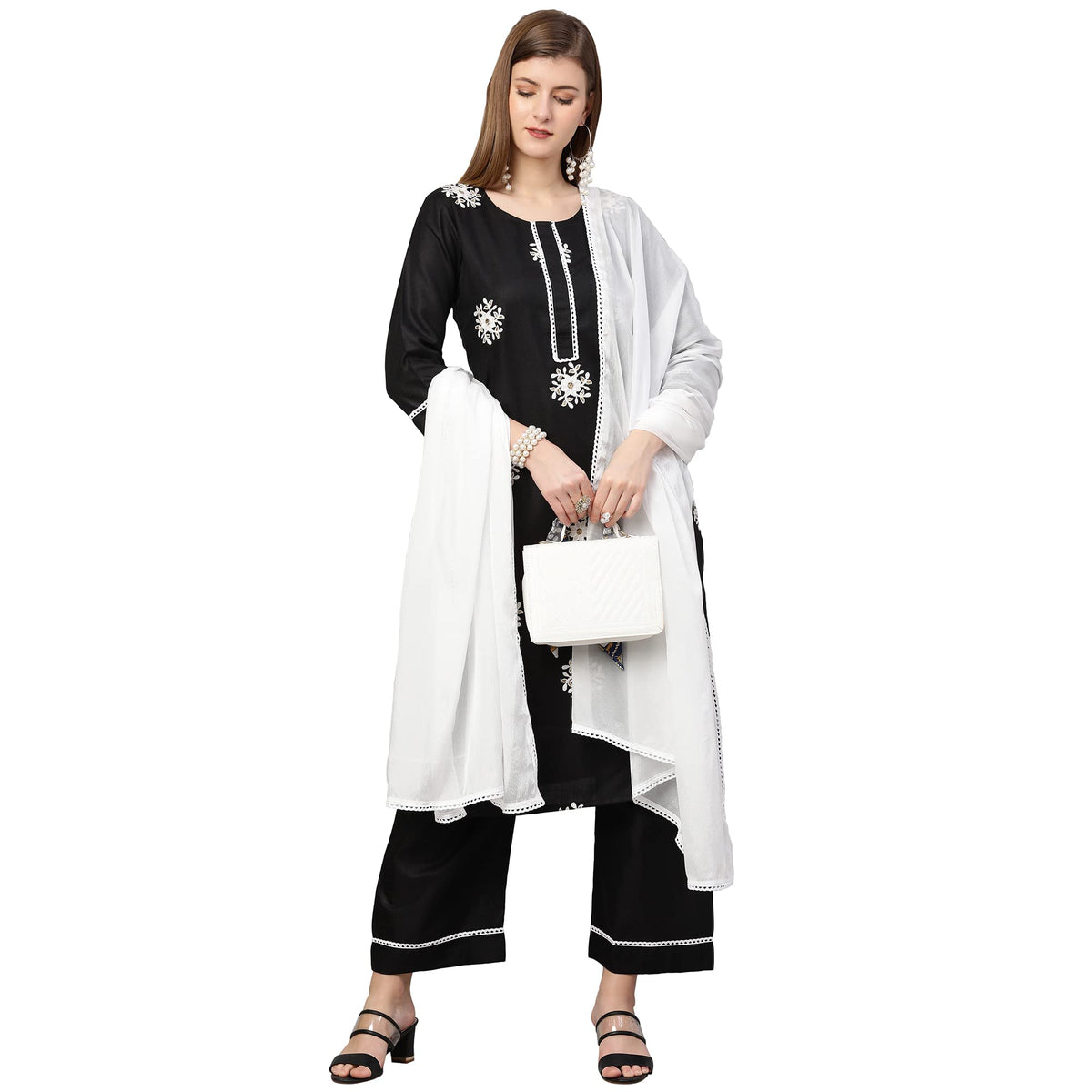 ANNI DESIGNER Womens Cotton Blend Straight Kurta with Palazzo & Dupatta (Saadgi)