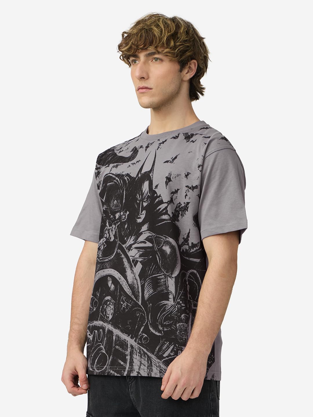 The Souled Store Batman: Define Me Men and Boys Short Sleeves Round Neck Grey Printed Regular Fit Cotton T-Shirts