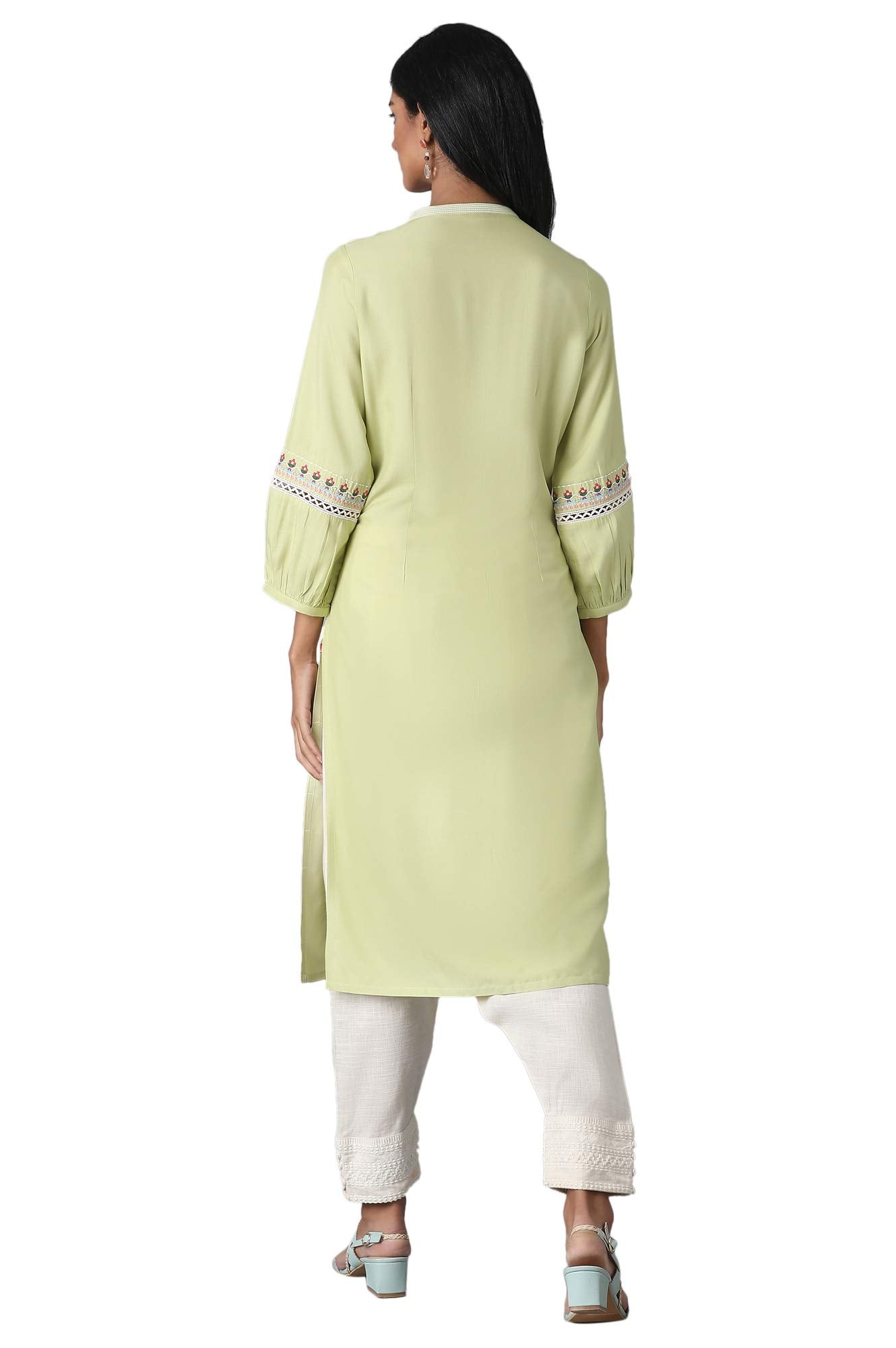 W for Woman Green Embroidered Kurta