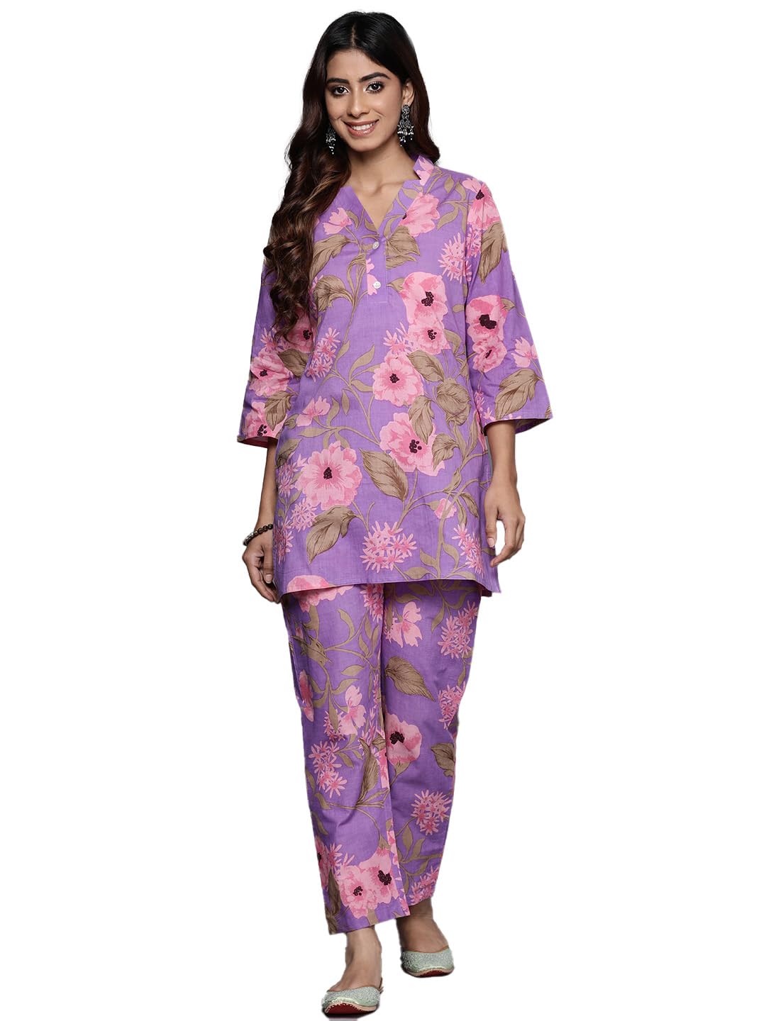 Varanga Women Lavender Floral Printed Cotton Co-Ords