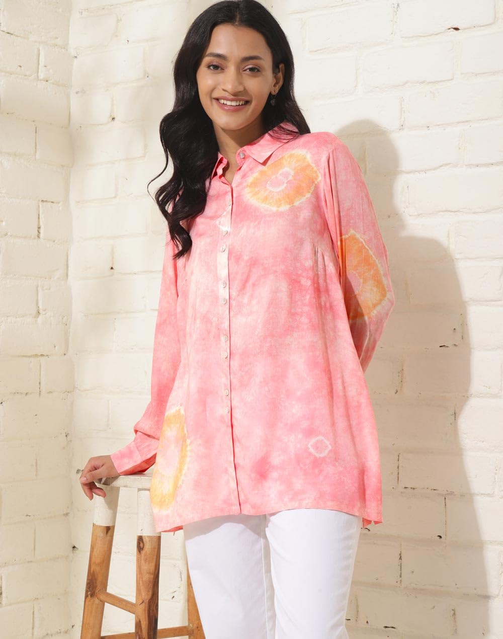 Fabindia Pink Viscose Printed Tunic