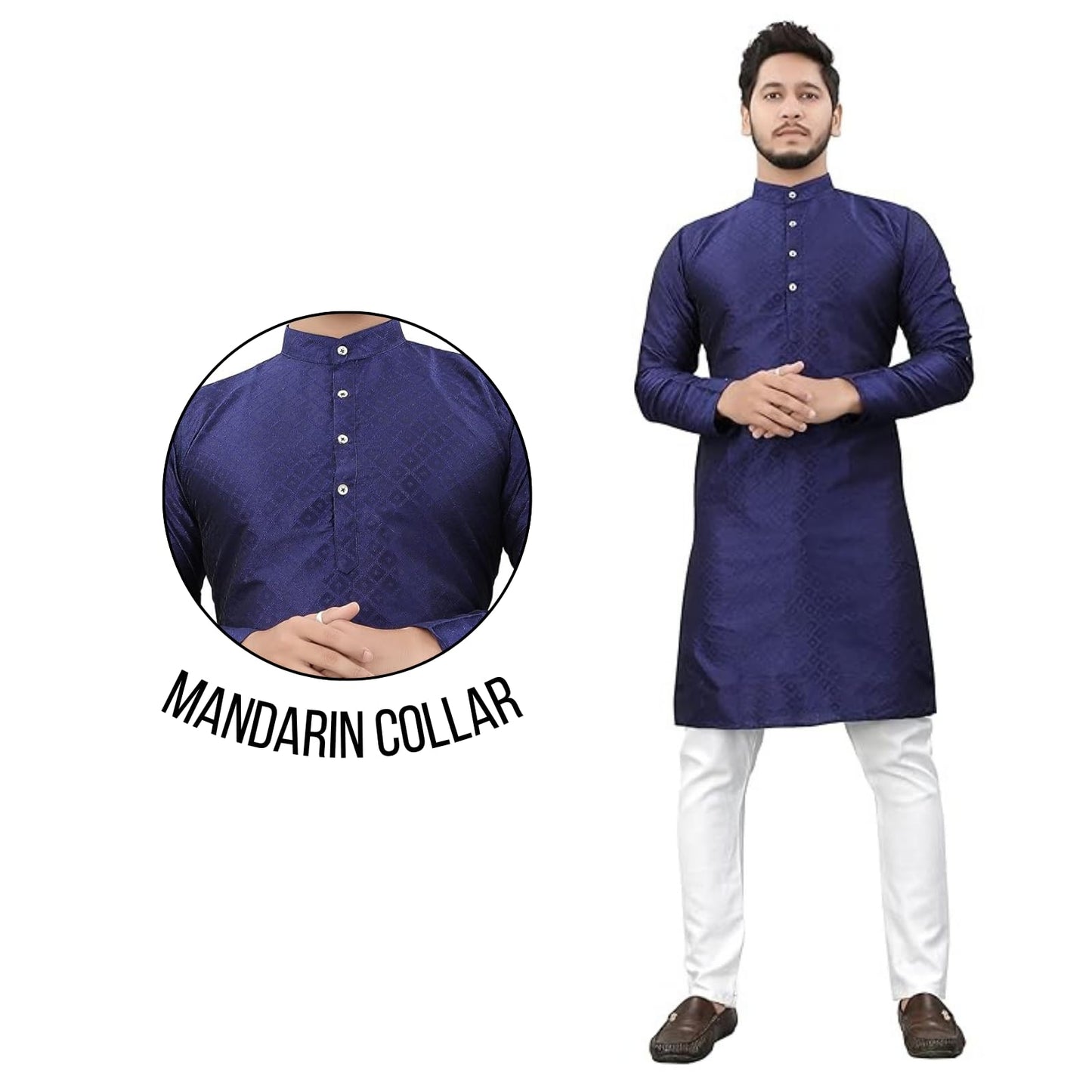 More & More Mens Cottan Blend Kurta Navy Blue