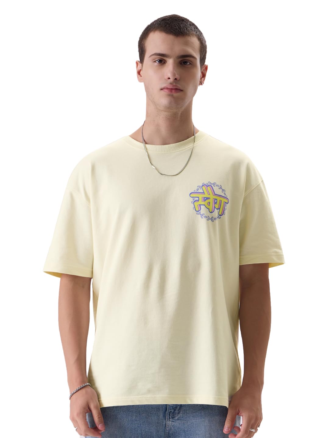The Souled Store Official Truck Art: Looney Tunes Mens and Boys Oversized fit Graphic Printed Half Sleeve Cotton Beige Color Men