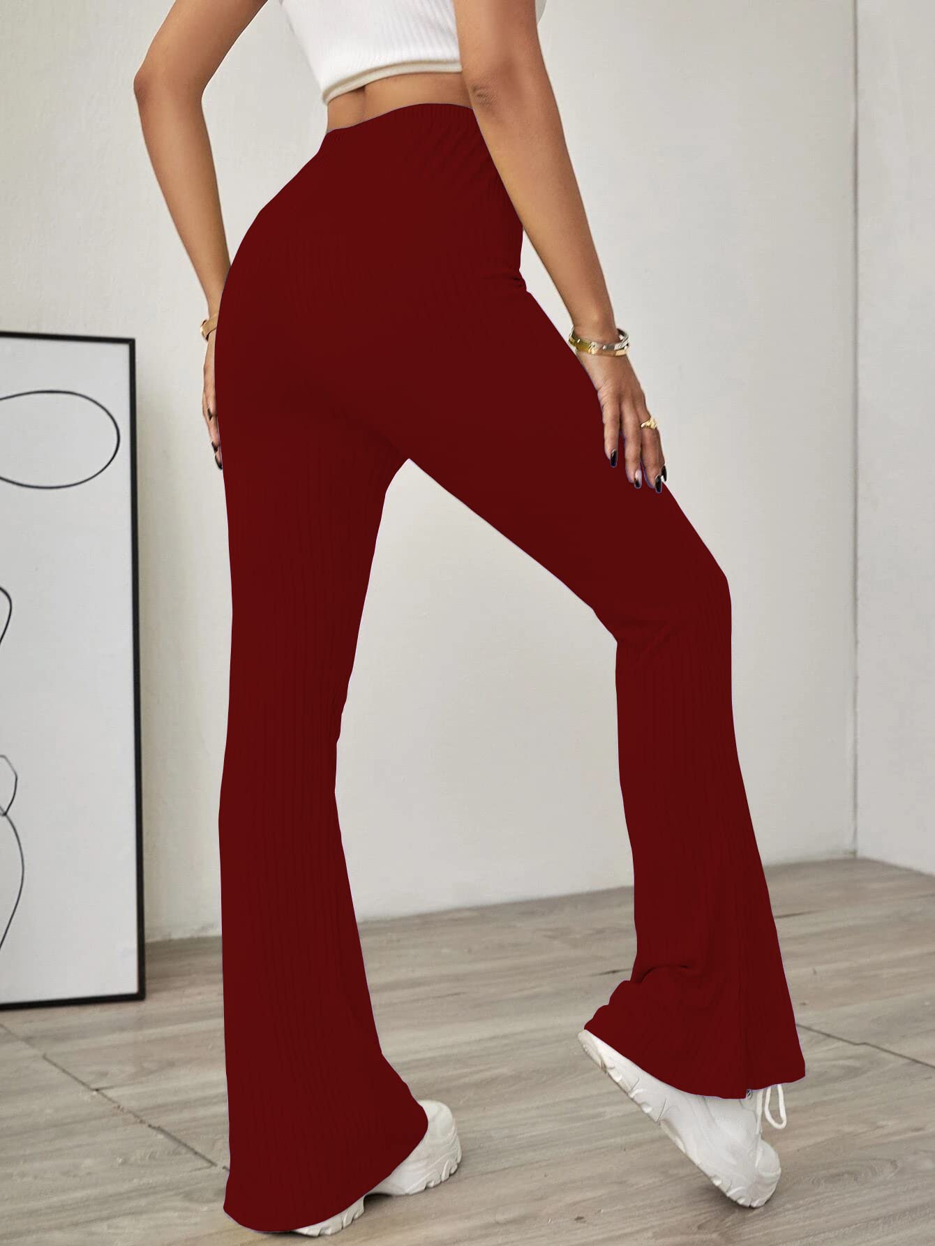 Shasmi Maroon Womens Yoga Dress Pants Stretchy Work Slacks Business Casual Office Flare Bell-Bottom/Boot-Cut Elastic Waist Regu
