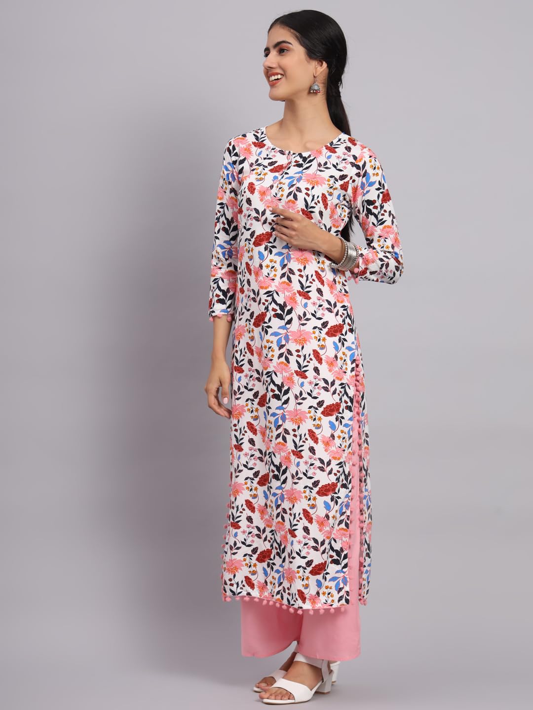 Tissu Women'S White & Pink Printed Kurta With Palazzo (Tis-653_White_Xxl)