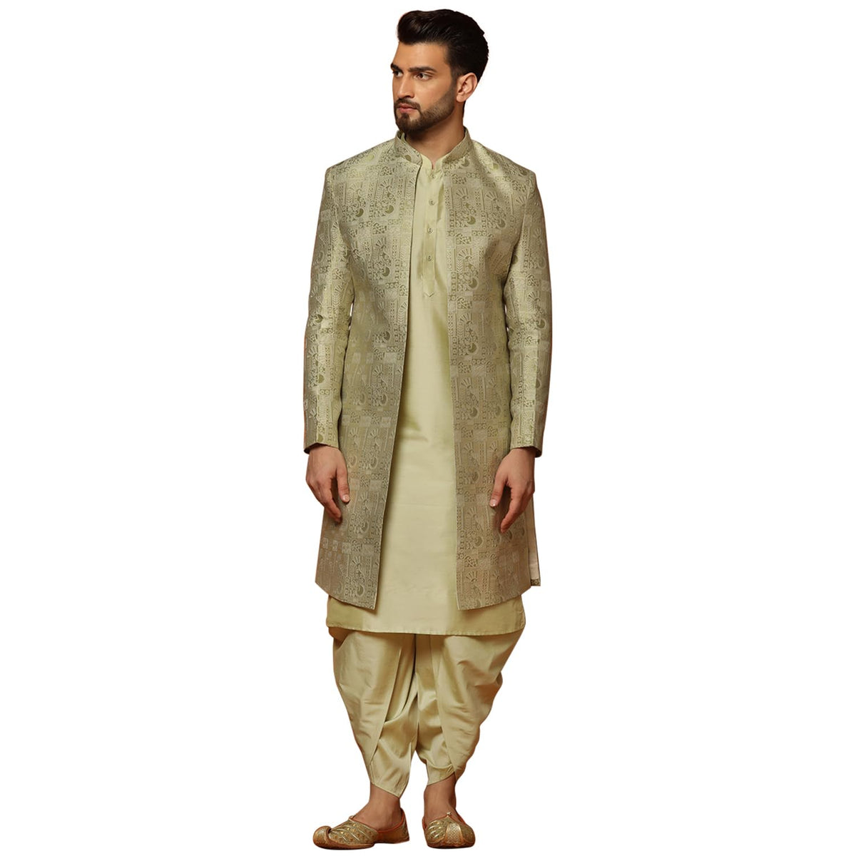 Kisah Sherwani Set For Men Silk Blend Jacquard Embroidered Indo Western Sherwani With Kurta And Dhoti | Designer Ethnic Outfit