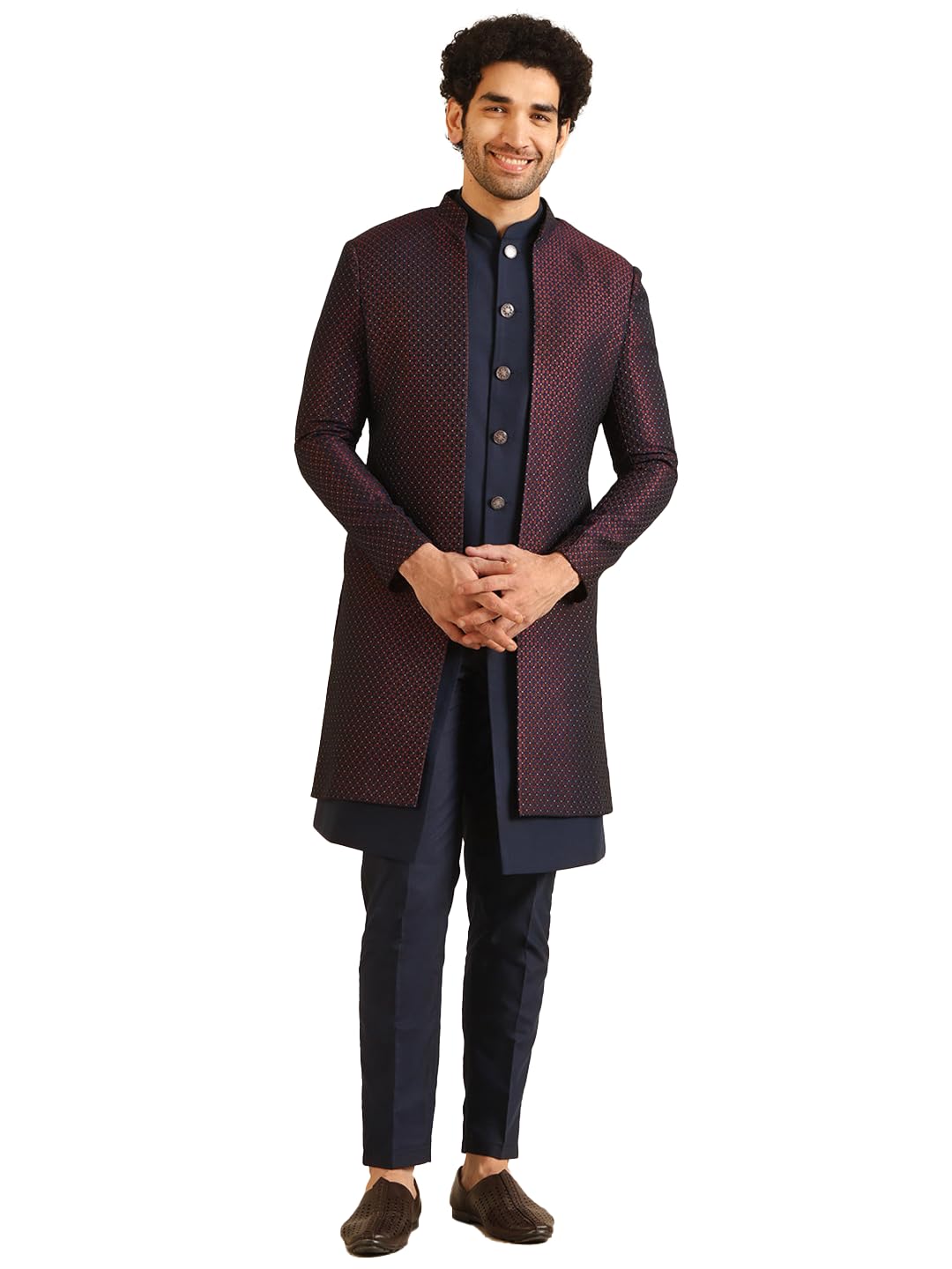 Kisah Jacket Sherwani Set For Men Woven Design Jacquard Sherwani With Trouser | Ethnic & Formal Indian Outfit For Weddings, Cel