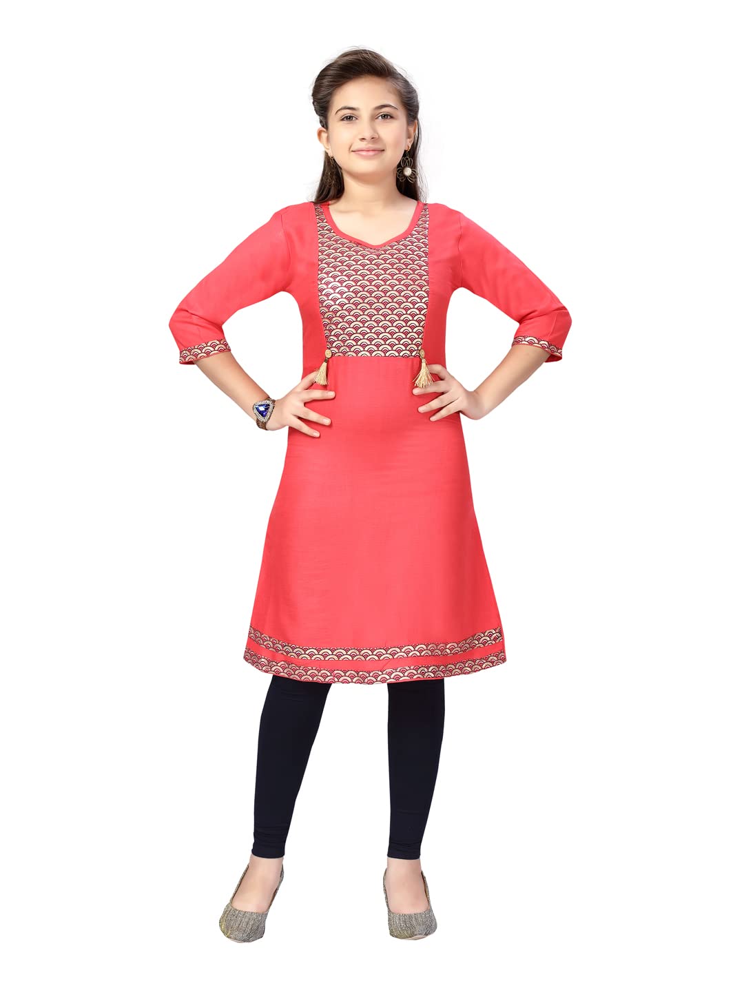 Aarika Girl'S Cotton Kurti Legging Set (Kl-E-22_Gajri-Navy Blue_32)