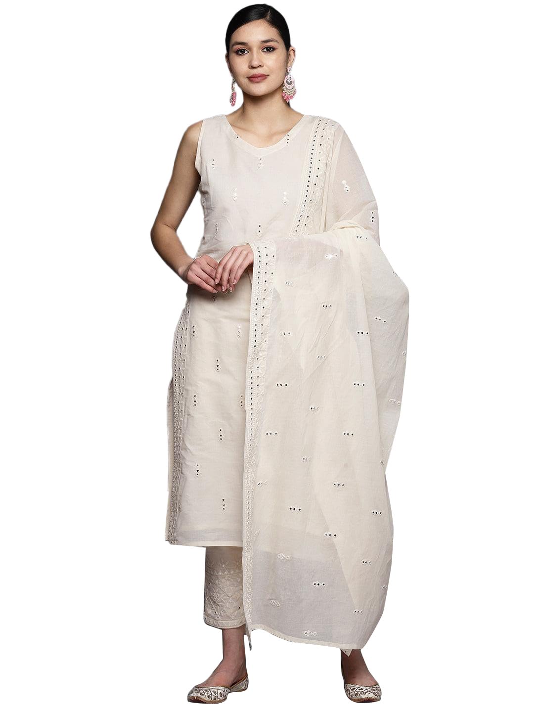Libas WomenS Pure Cotton Kurta Sets (34095O_Off White