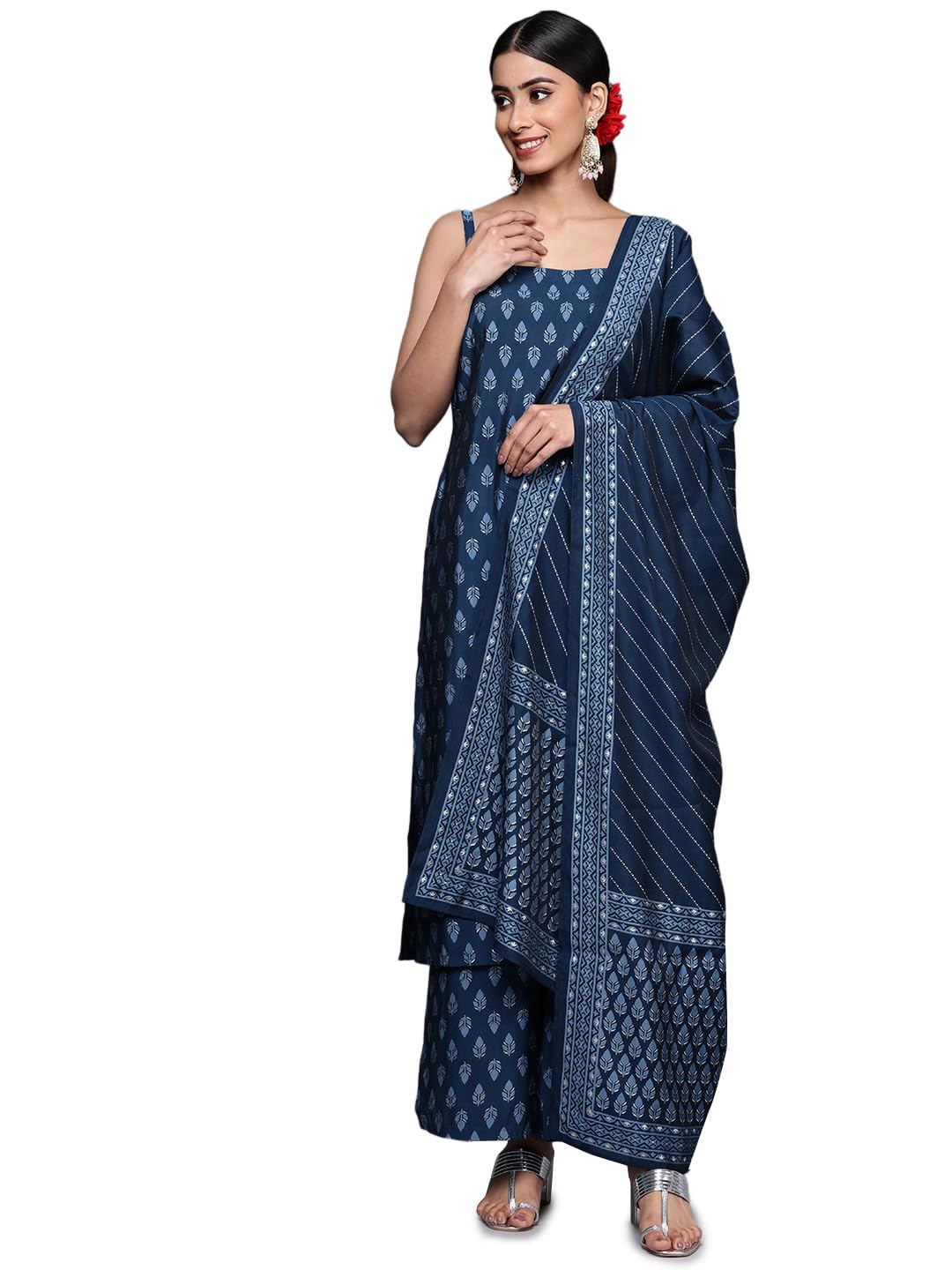 Libas WomenS Silk Blend Printed Kurta Sets (34301_Blue