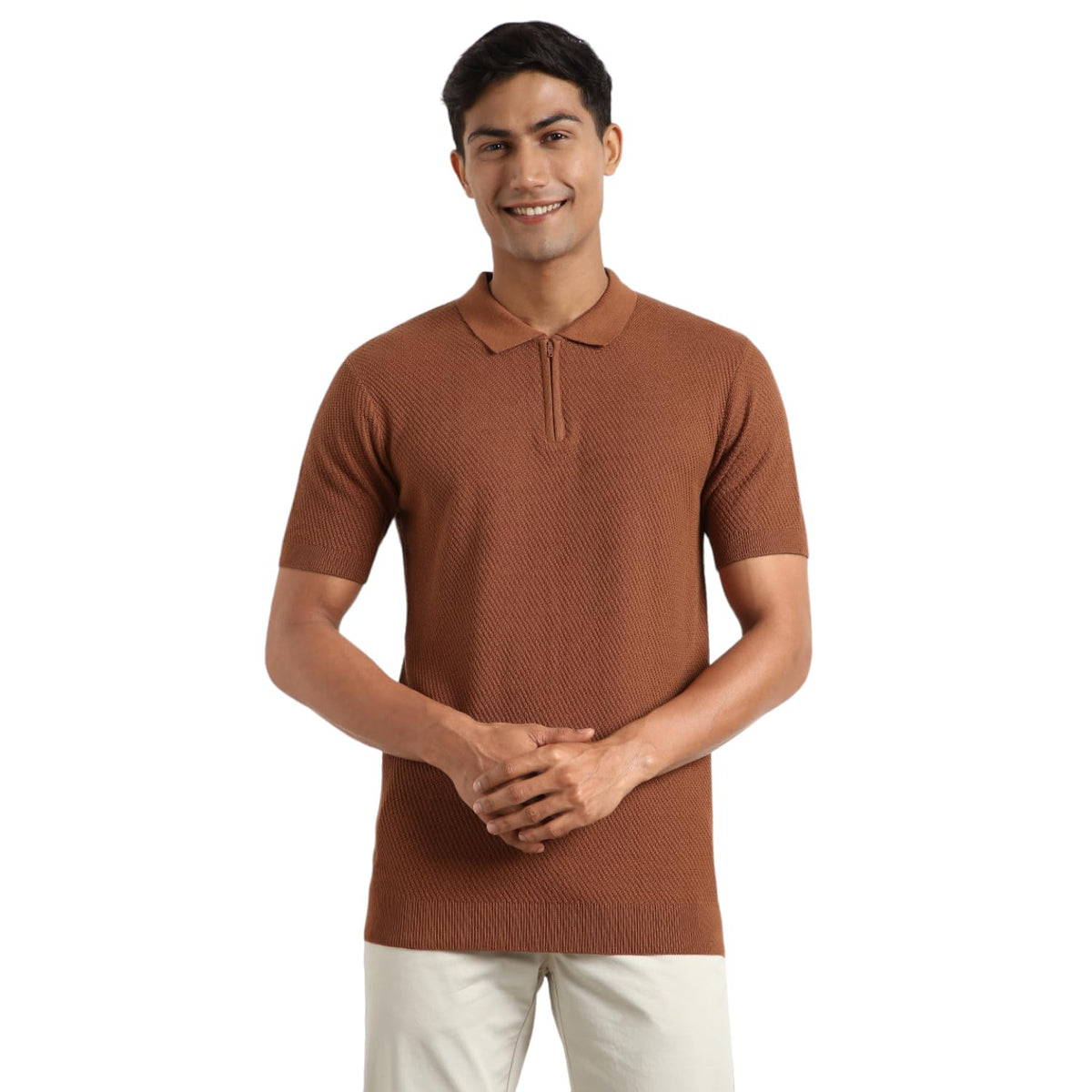 Nobero MenS Self Design Regular Fit Polo Shirt (1M-Twpo-R0014_Nutshell