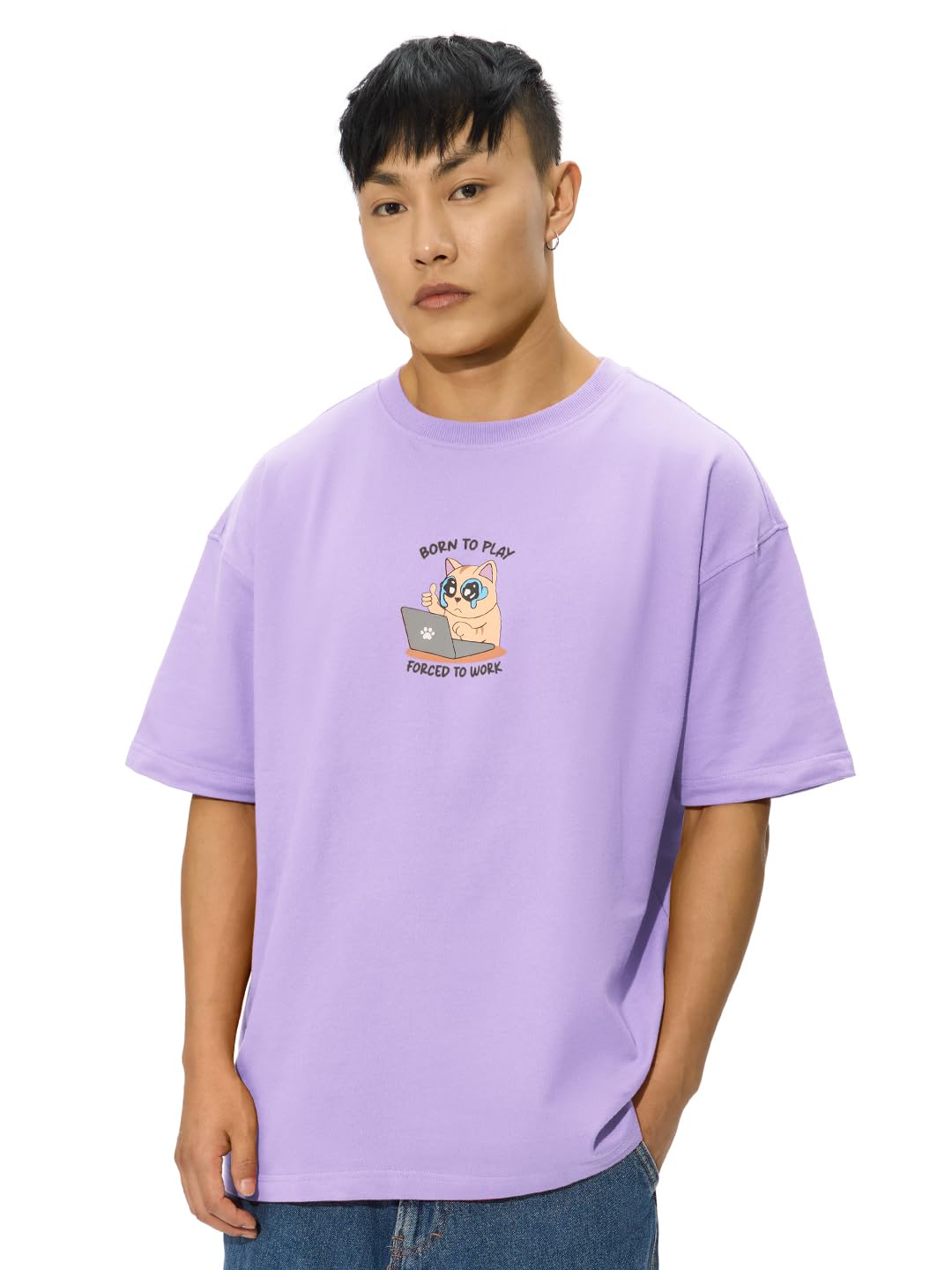 The Souled Store Oversized T-Shirt: Born to Play Men and Boys Short Sleeves Round Neck Graphic Printed Cotton Oversized T-Shirts