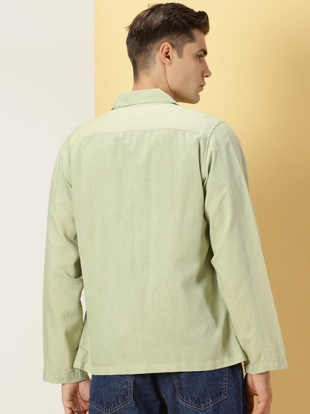Thomas Scott Oversized Linen Double Pocket Solid Shirts for Mens Sea Green