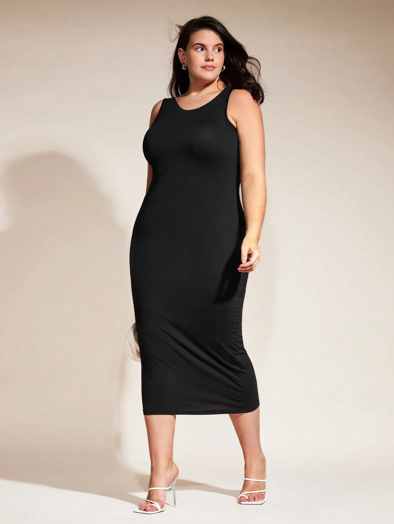 Toochki Solid Round Neck Below Knee Length Stylish Western Bodycon Dress for Women || One Peice Dresses Black
