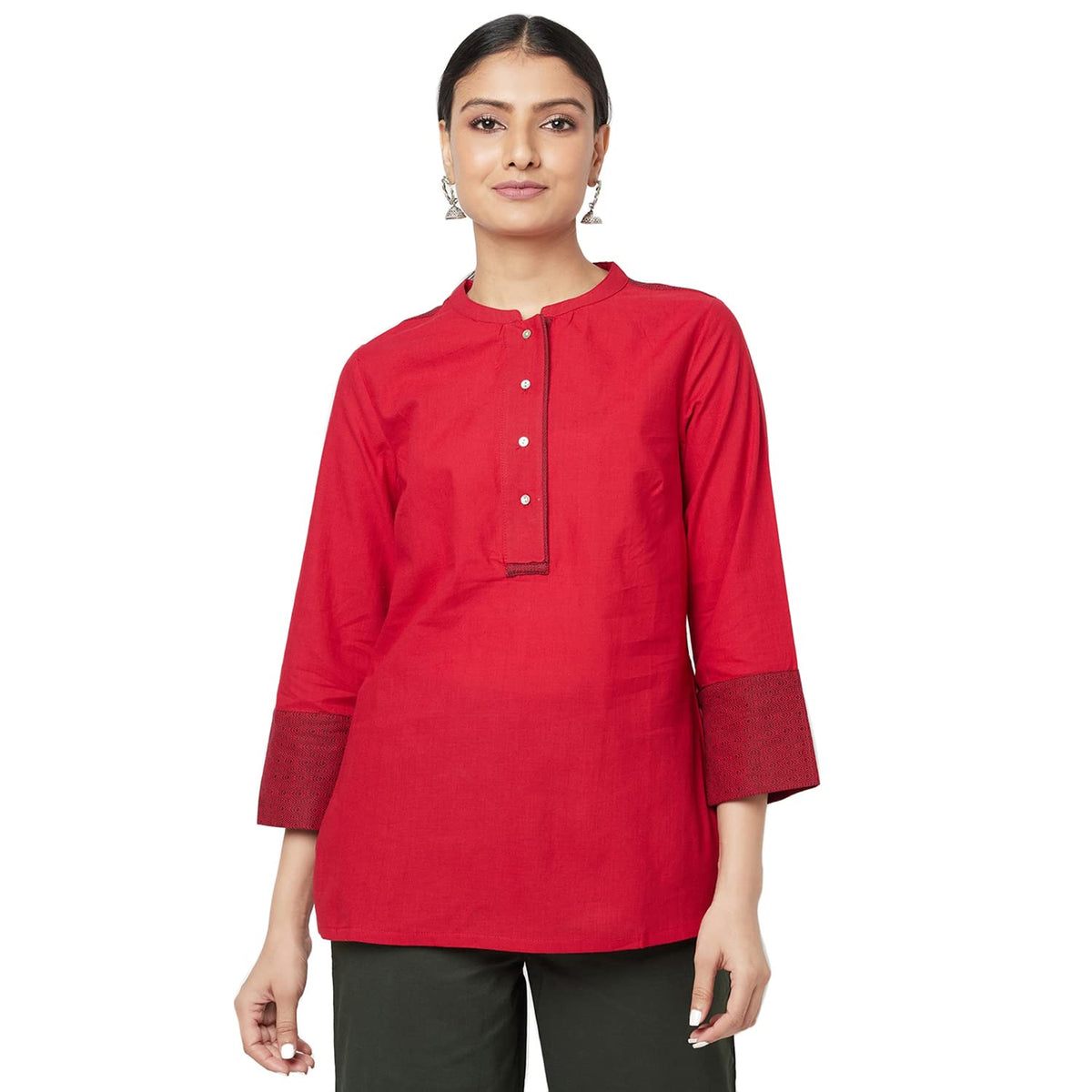 Fabindia WomenS Solids Regular Top_Red S