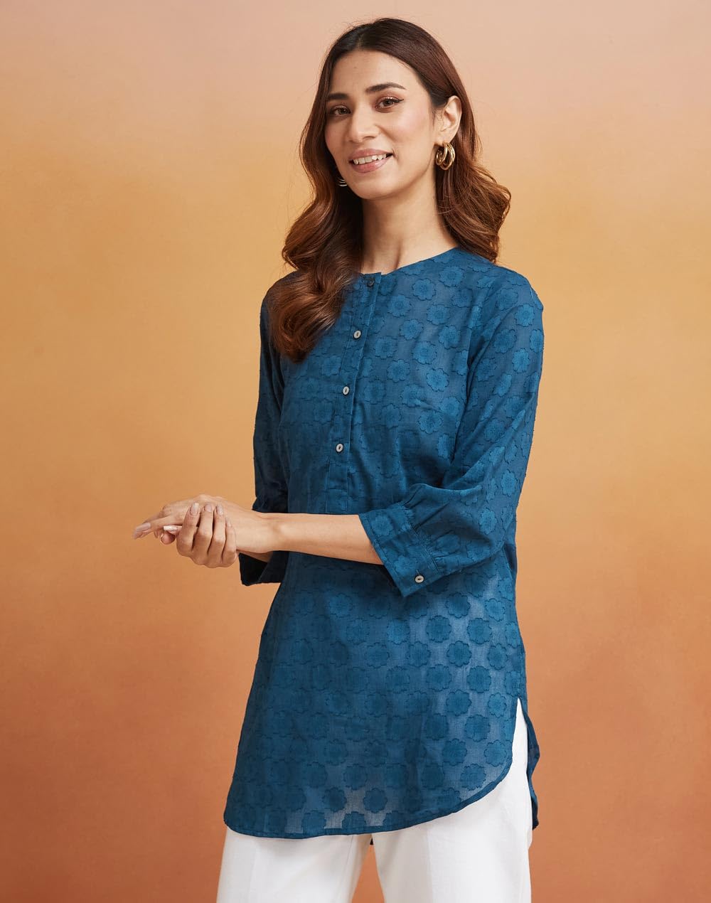 Fabindia WomenS Dobby Regular Fit Tunic (1038749Blue_Blue