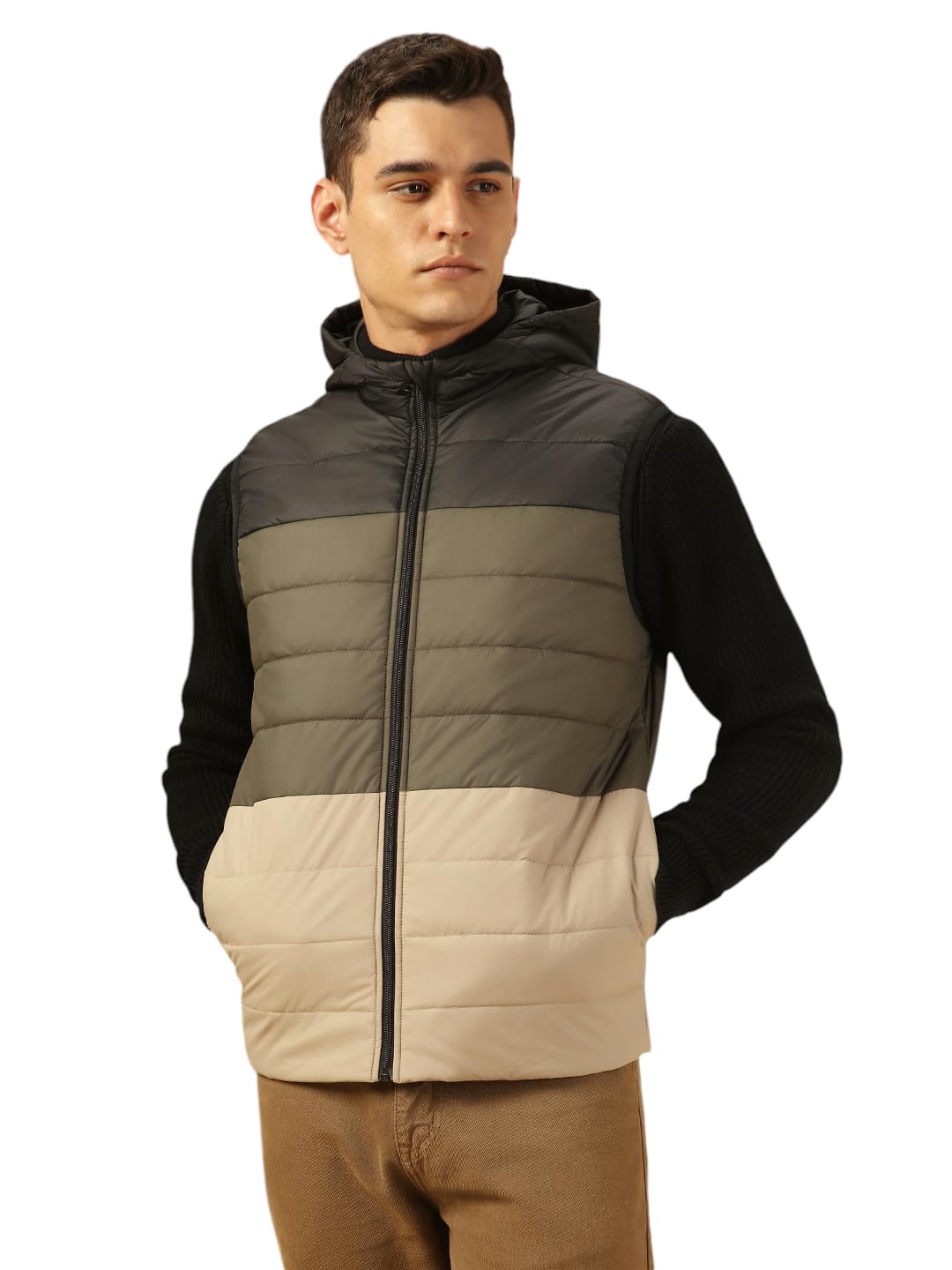 Dennis Lingo Men Regular Fit Ployseter Colorblock Sleeveless Hooded Padded Jackets