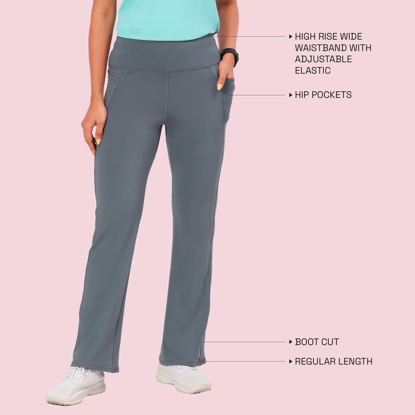 Enamor A402 Boot Cut Quick Dry Relaxed Fit High Waist Workout Leggings Cloud Grey