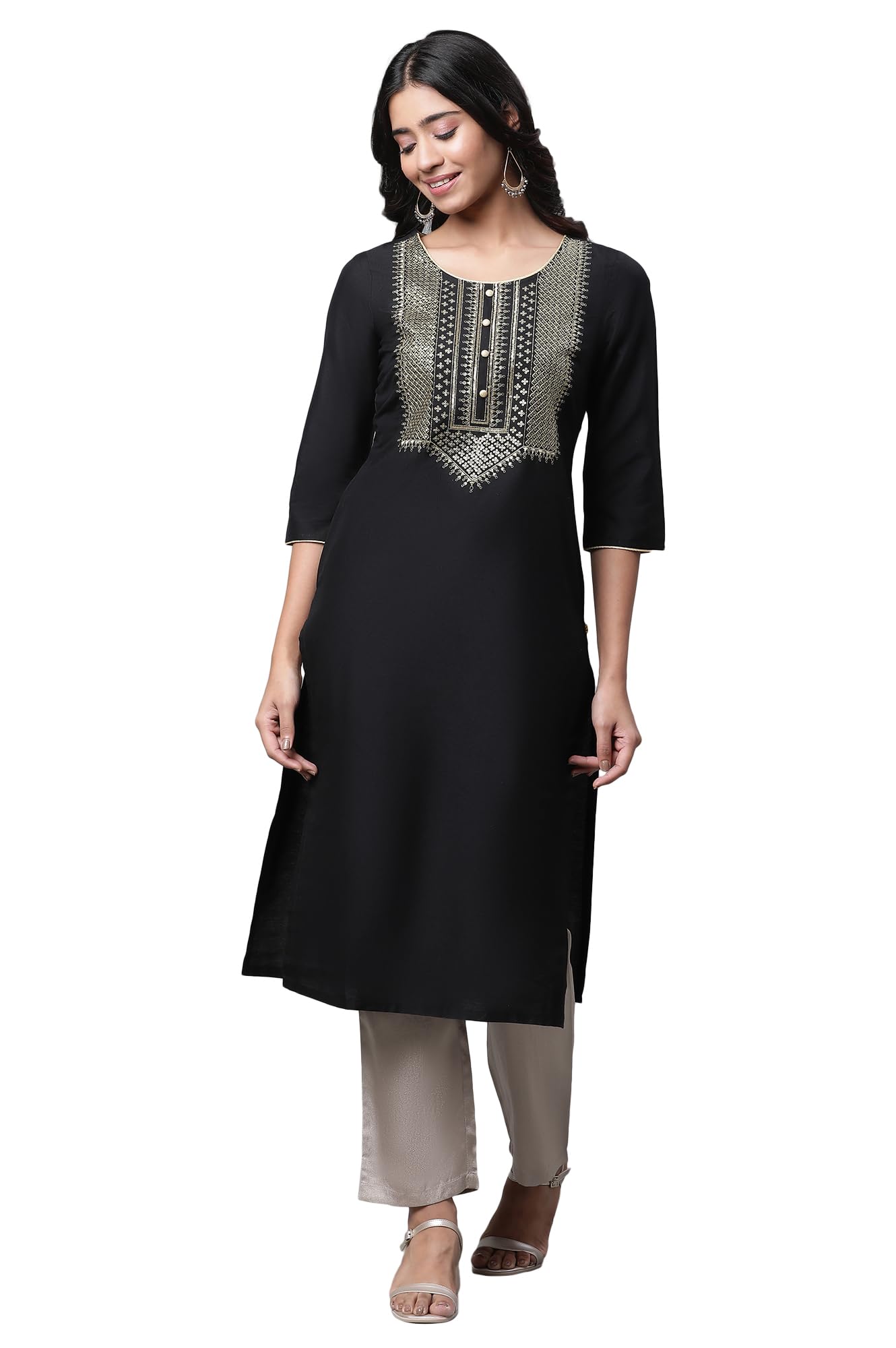 Black Zari Embroidered Festive Kurta (Size: 2XL)-24AUA14762-704681