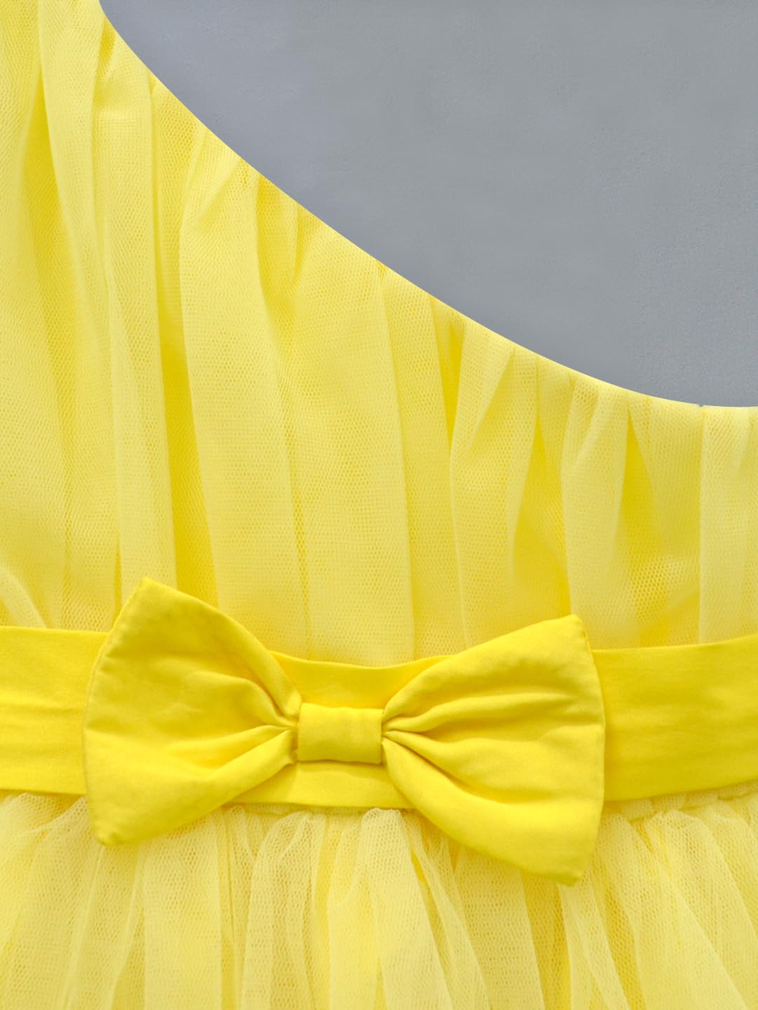 A.T.U.N. Girls Solid One Shoulder Bow Fit & Flare Dress Yellow