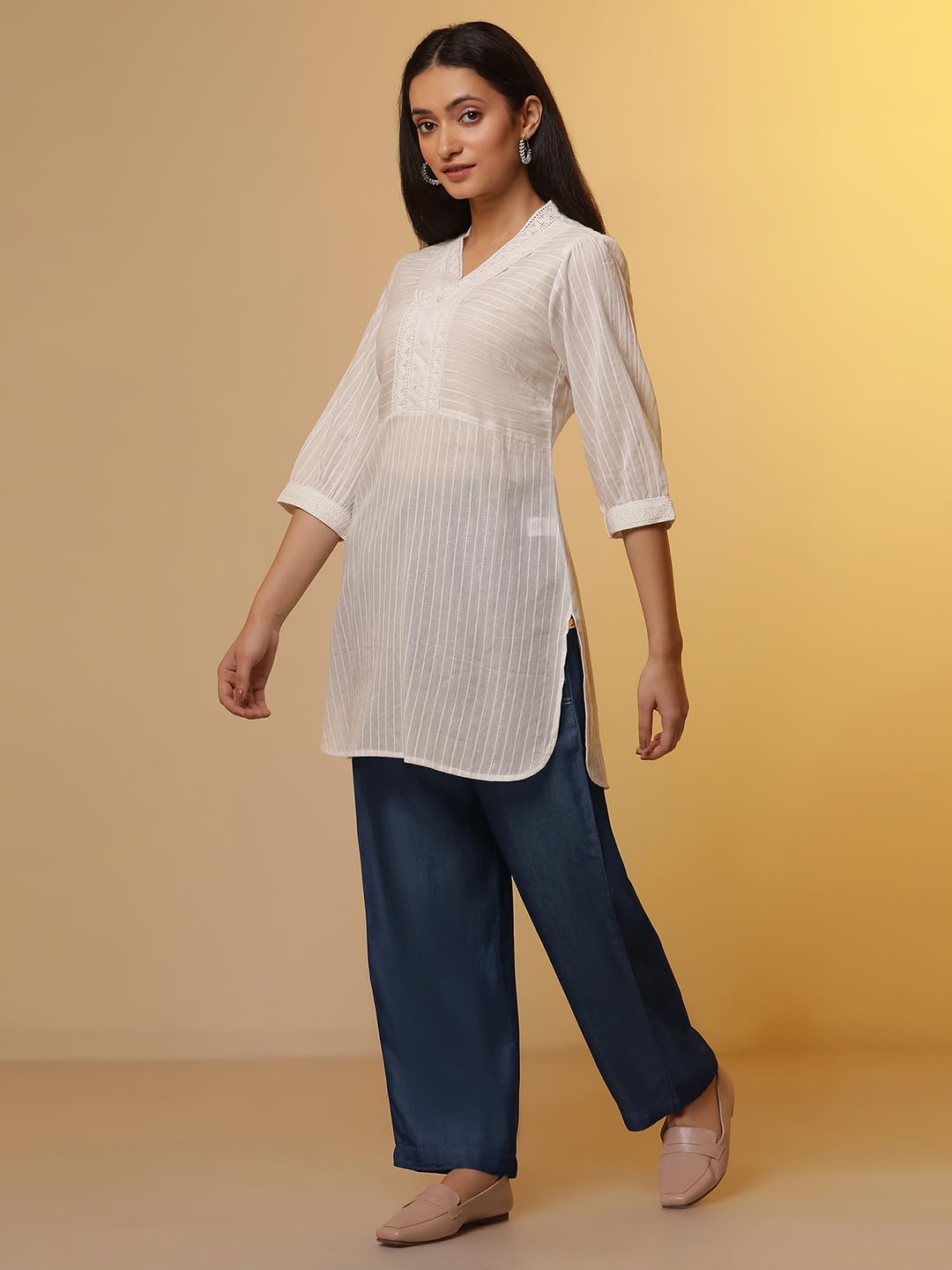 Aurelia WomenS Striped Cotton Kurti Set With Pants