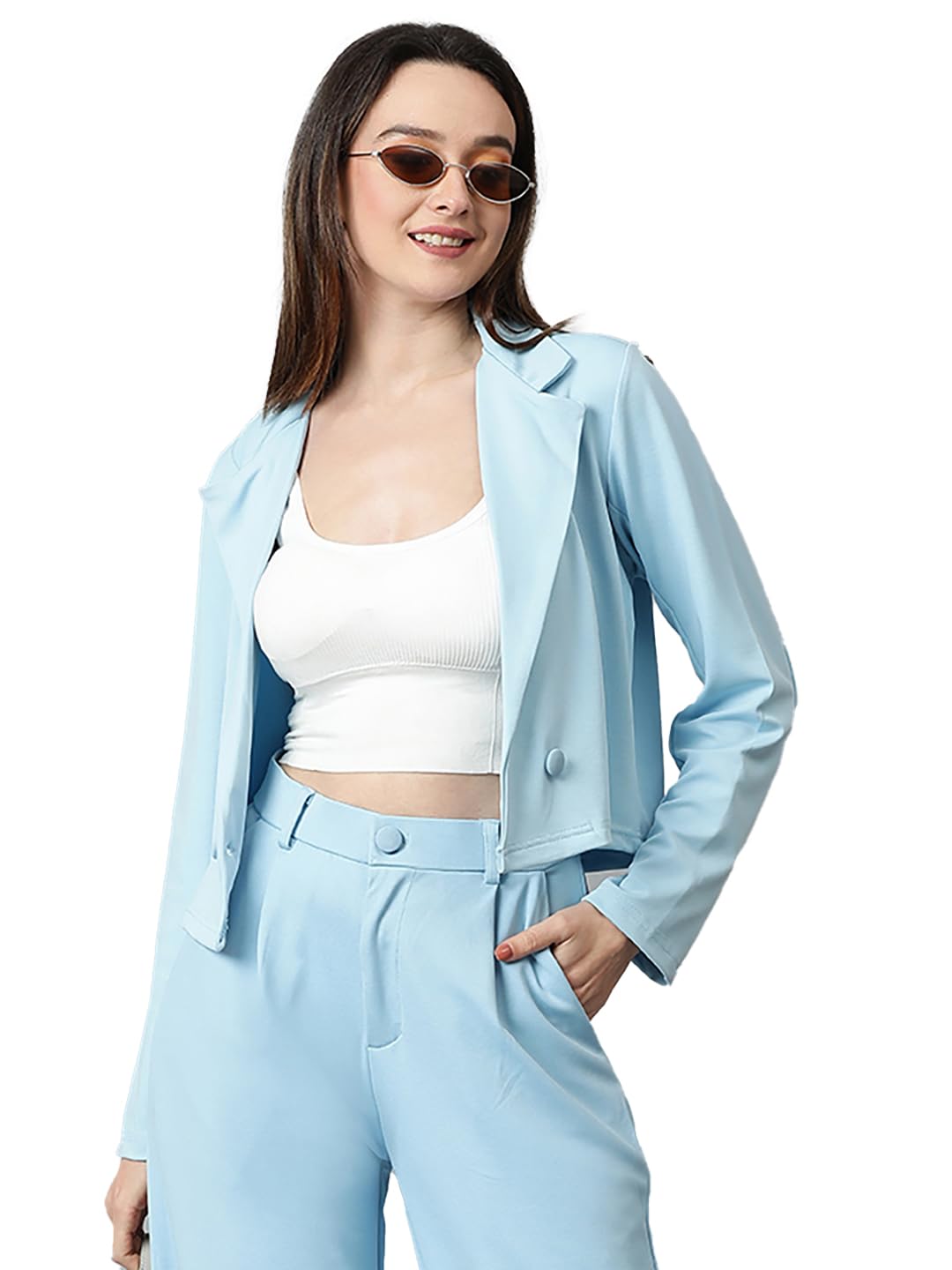 Kotty WomenS Solid Single Breasted Casual Blazer Sky Blue