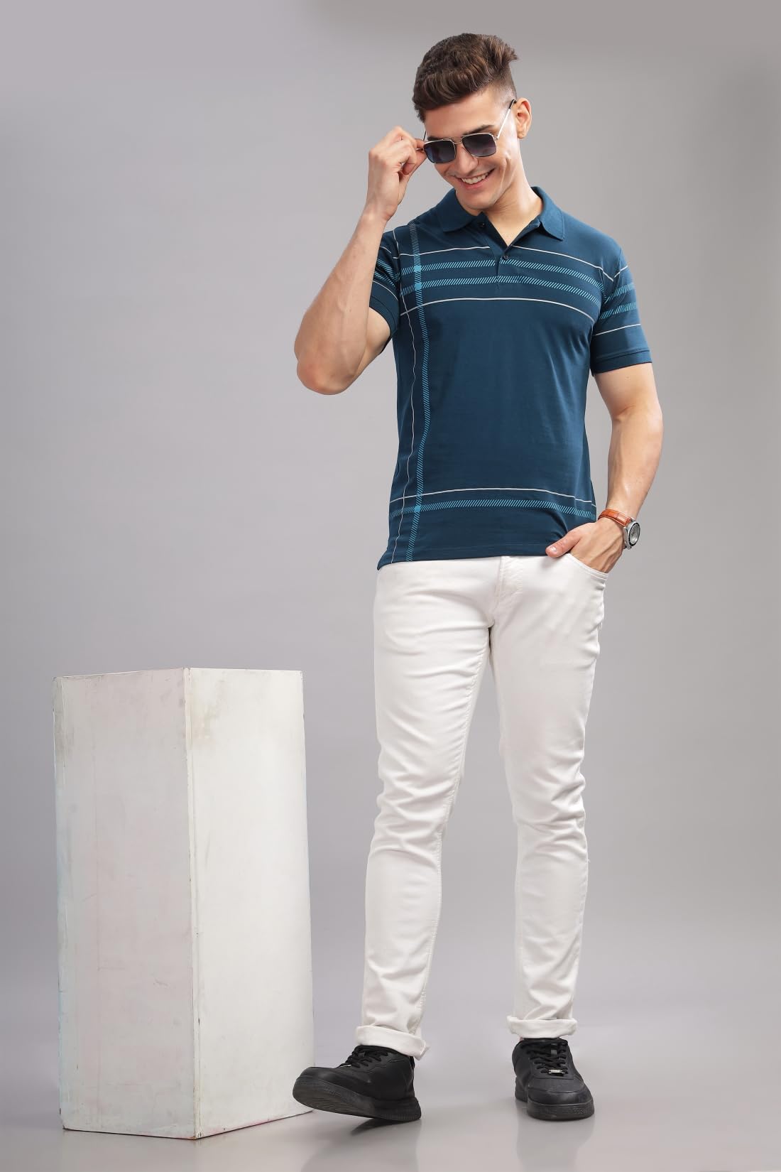 ADRO Regular Fit Polo T-Shirt for Men| Printed Polo T-Shirt | Cotton Polo T Shirt Also in Plus Size|Pnop24-L1-Sbwhsb