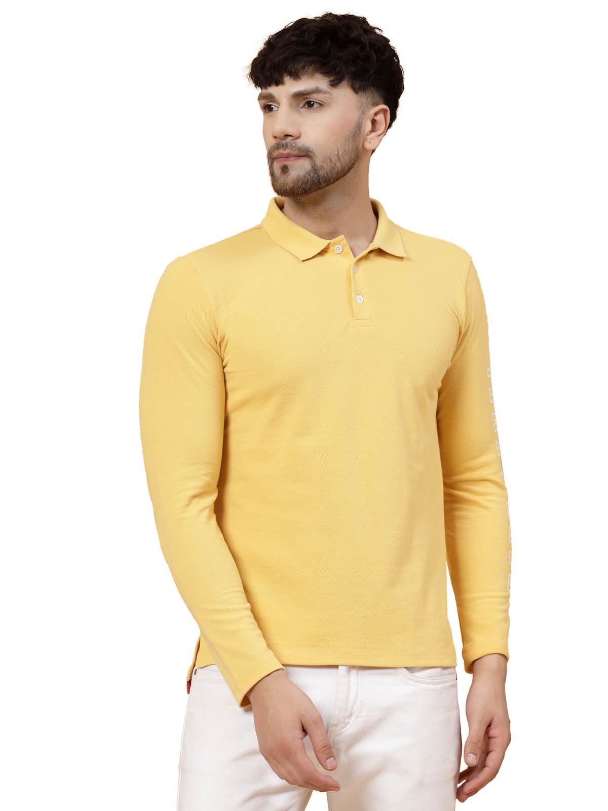 Rigo Full Sleeve Casual Wear Solid Polo T-Shirts for Men | Slim Fit Collar T-Shirts for Men Yellow