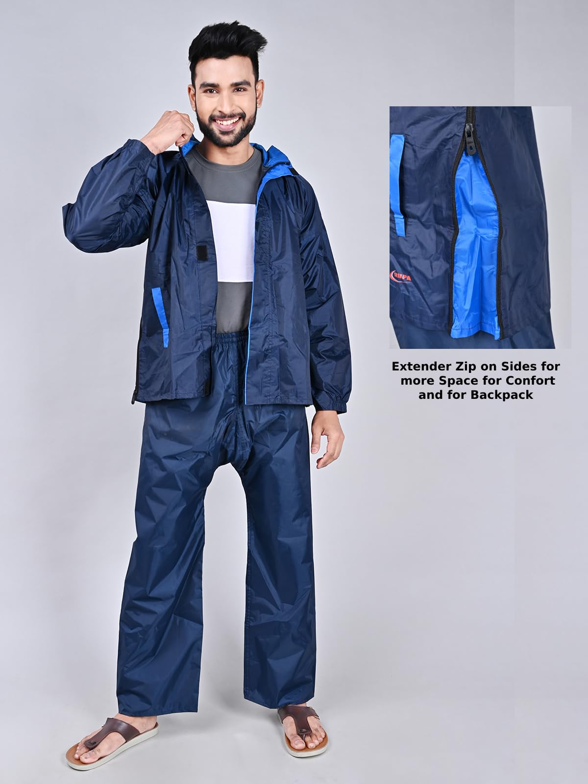Rupa Rainwear for Men, Deluxe Collection, Waterproof PVC Rain Jacket with Pants and Carry Bag, Pack of 1