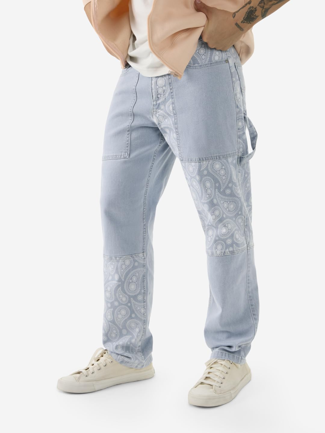 The Souled Store Denim: Air Blue Men and Boys Buttoned Paisley Printed Straight Fit Jeans