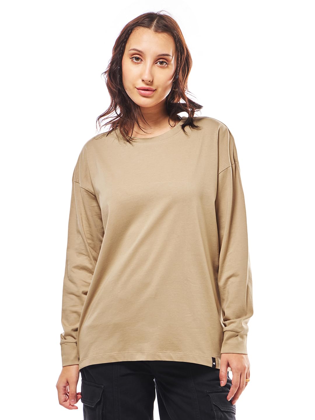 Bewakoof Womens Cotton Solid Oversized Fit T-Shirt_612463_Brown_S