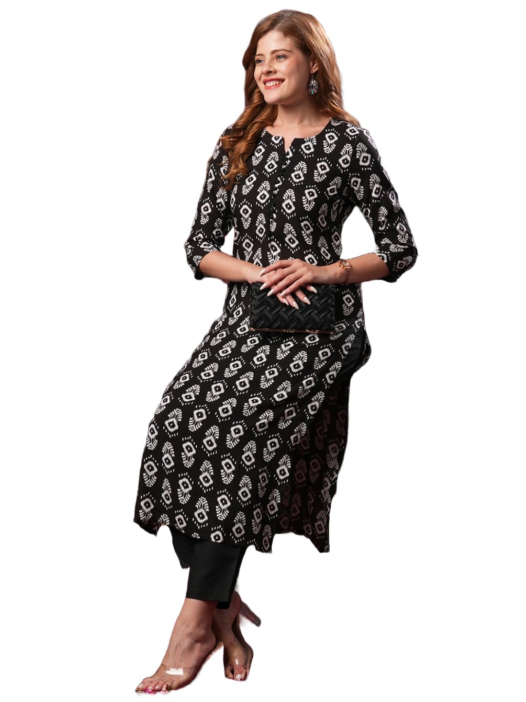 ANNI DESIGNER Womens Cotton Blend Printed Straight Kurta With Pant Co-Ord Set