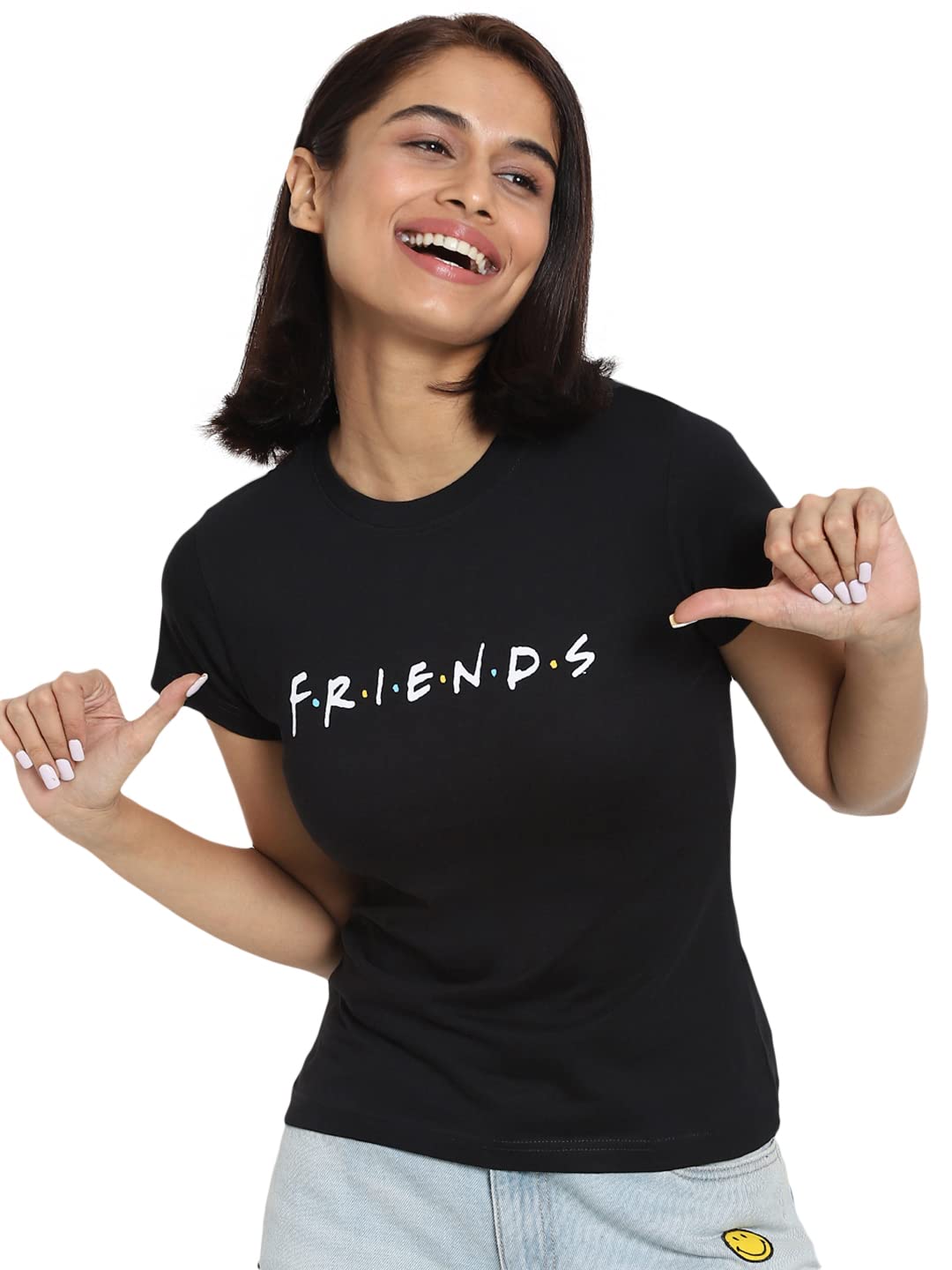 Bewakoof Official Friends Merchandise Womens Printed Slim Fit Half Sleeve Round Neck Cotton T-Shirt
