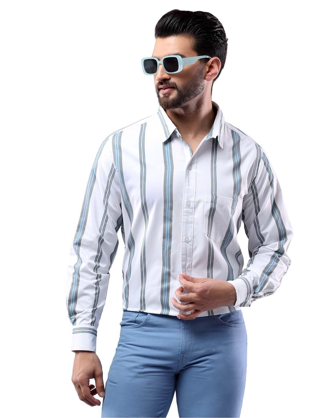 Kotty MenS Sleek Lines Full Sleeve Premium Fabric Striped Shirt(Multicolor,Xl)