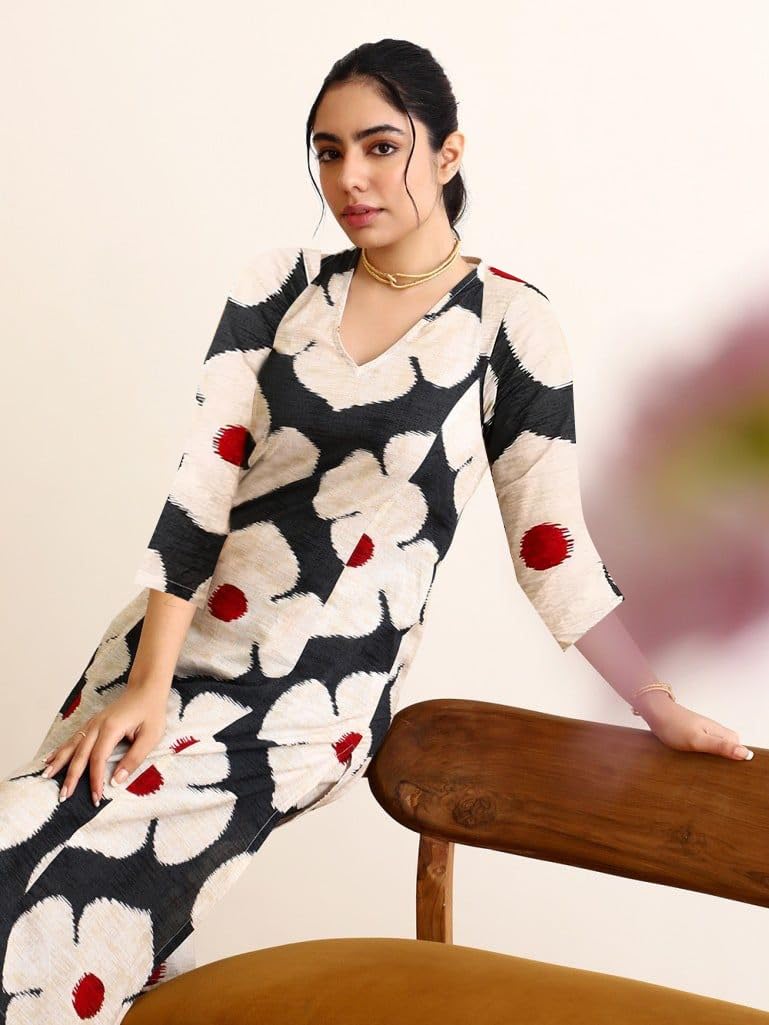 ANNI DESIGNER Ladies Cotton Blend Kurta with Trousers, Large, White, Model Chunilal White-NW_2532