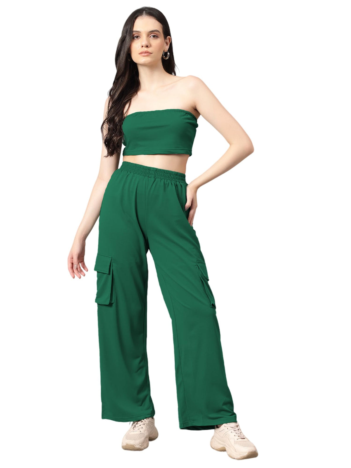 Kotty WomenS Solid Co-Ord With Trousers(Green,S)