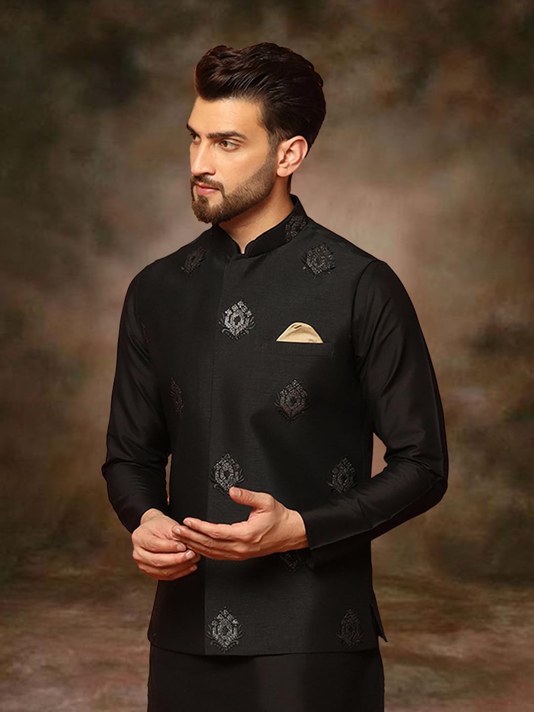 Kisah Nehru Jacket For Men Embroidered Cotton Blend Modi Jacket | Ethnic & Formal Waist Coat For Weddings, Parties & Office Wea