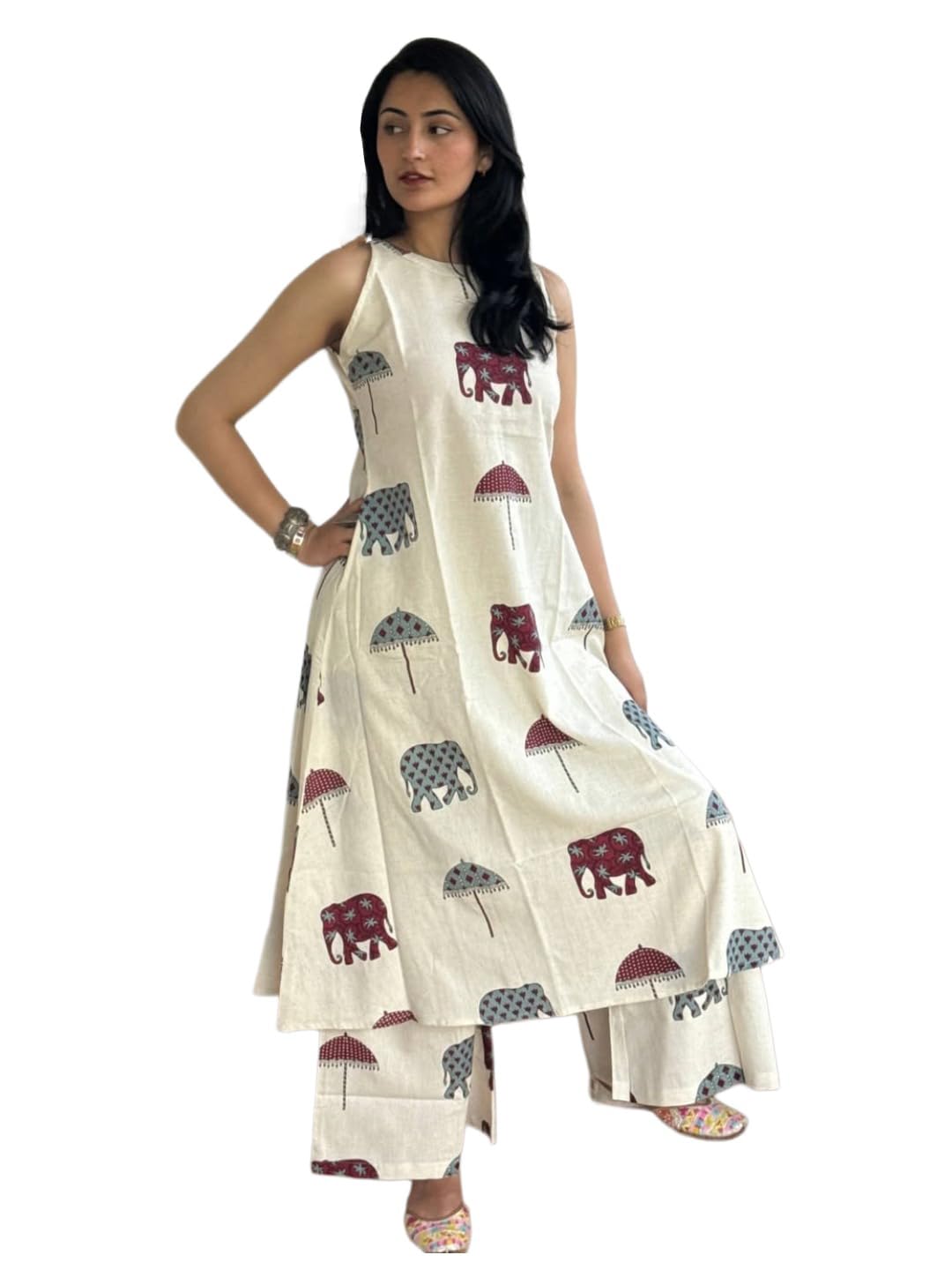 ANNI Designer Womens Rayon Viscose Anarkali Printed Kurta with Palazzo (SURAI WHITE-VKS02_XXL_White_XX-Large)