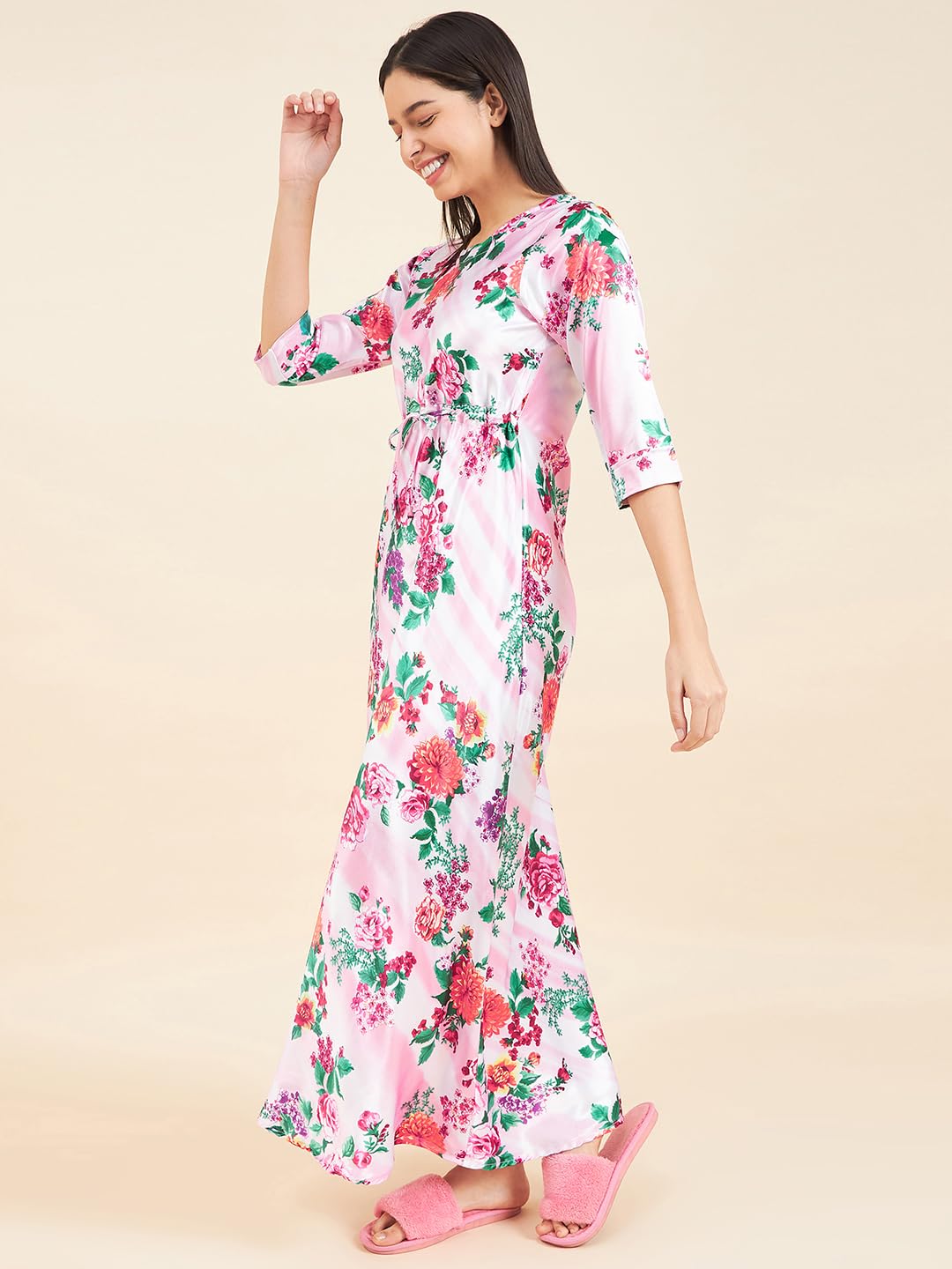 Sweet Dreams Womens Satin Kaftan Maxi Dress (OCW-3300_Pink