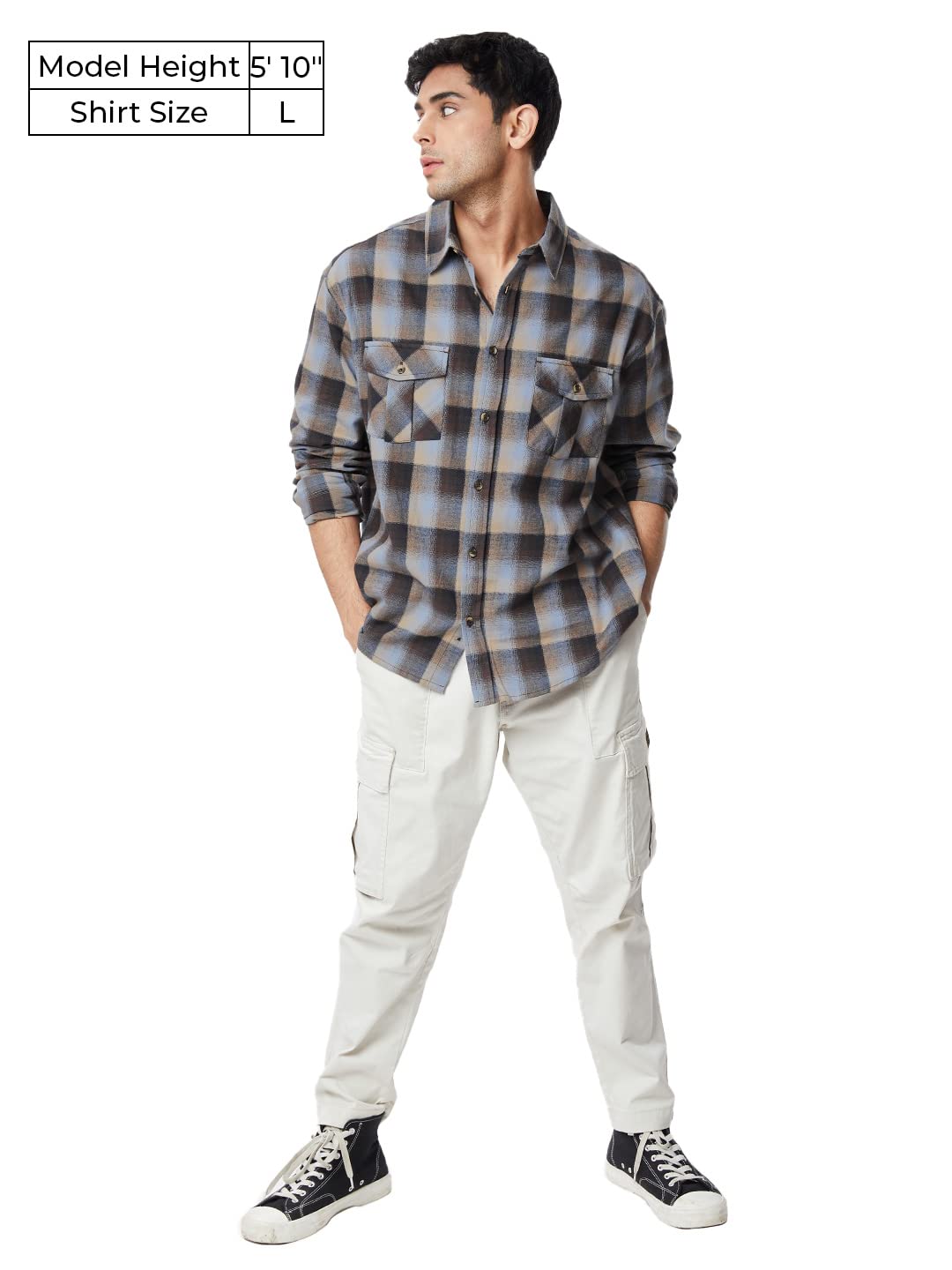The Souled Store| Checks: Brown & Beige Mens and Boys Shirts|Full Sleeve|Loose fit Checks|100% Cotton Multicolored Men Utility S