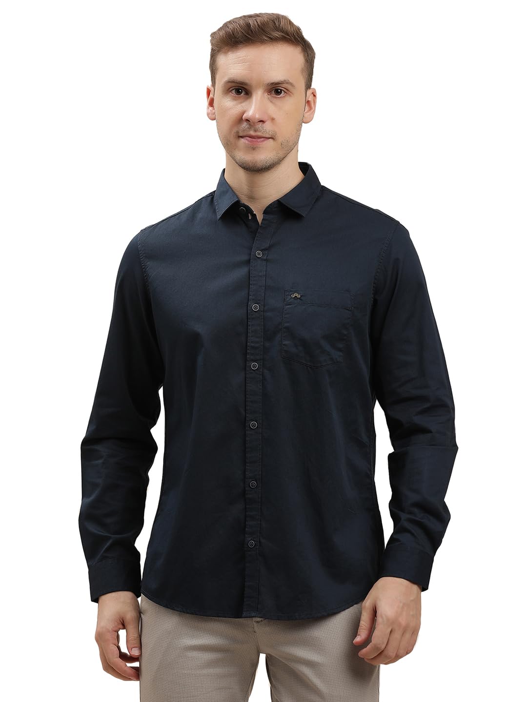 Turtle Men 100% Cotton Slim Fit Solid Navy Blue Casual Shirt