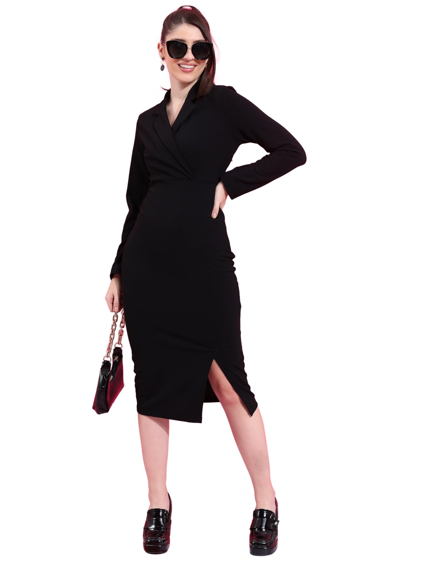 Ketch Women'S Cotton Blend Blazer A-Line Dress With Show Button Detail Knee-Length Khj6000445_Black, Medium