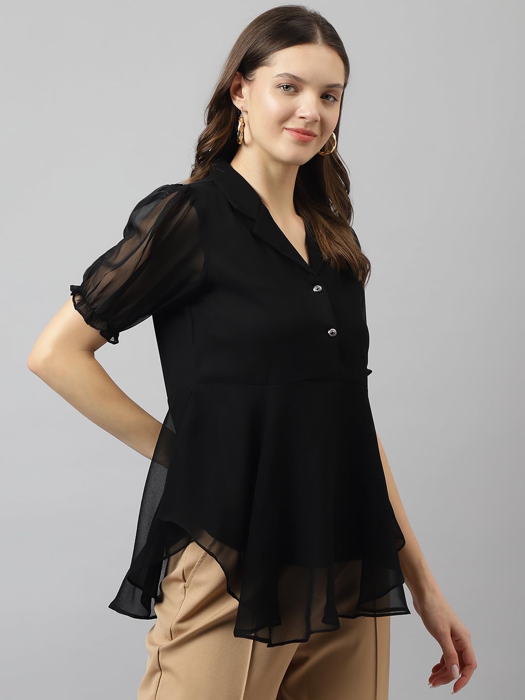 Toochki Black Georgette Solid Flared top for Summer Latest Trending Style