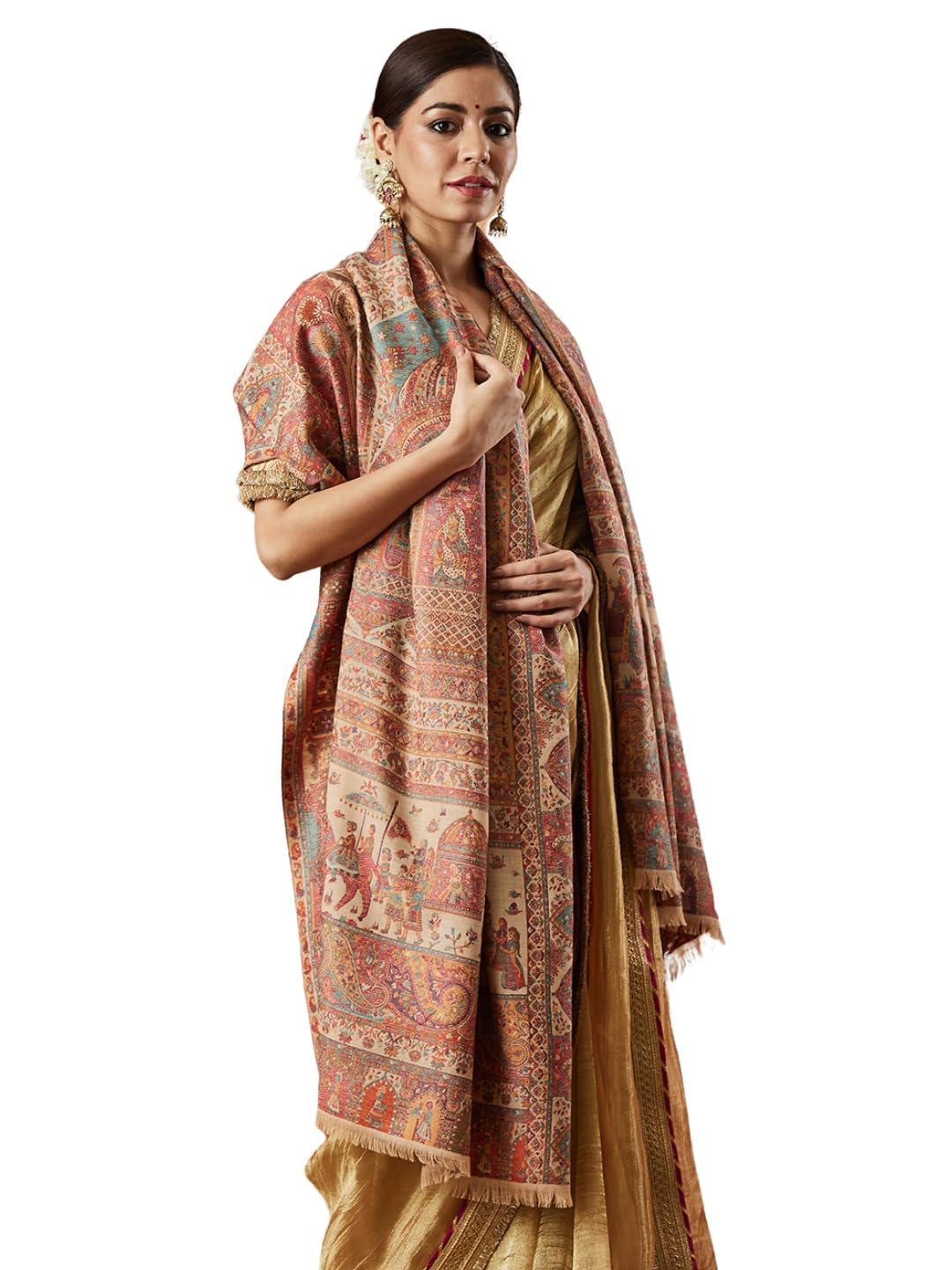 Pashmoda Women Surmai Kaani Wool Blend Kashmiri Shawl (Size: 101X203 CM)