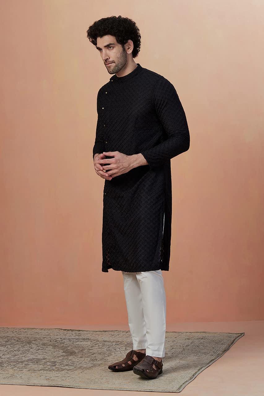 Manyavar Kurta Set For Men, Full Sleeves Mandarin Collar Ethnic MenS Kurta Set For Engagement, Wedding, Party Blended Cotton Em