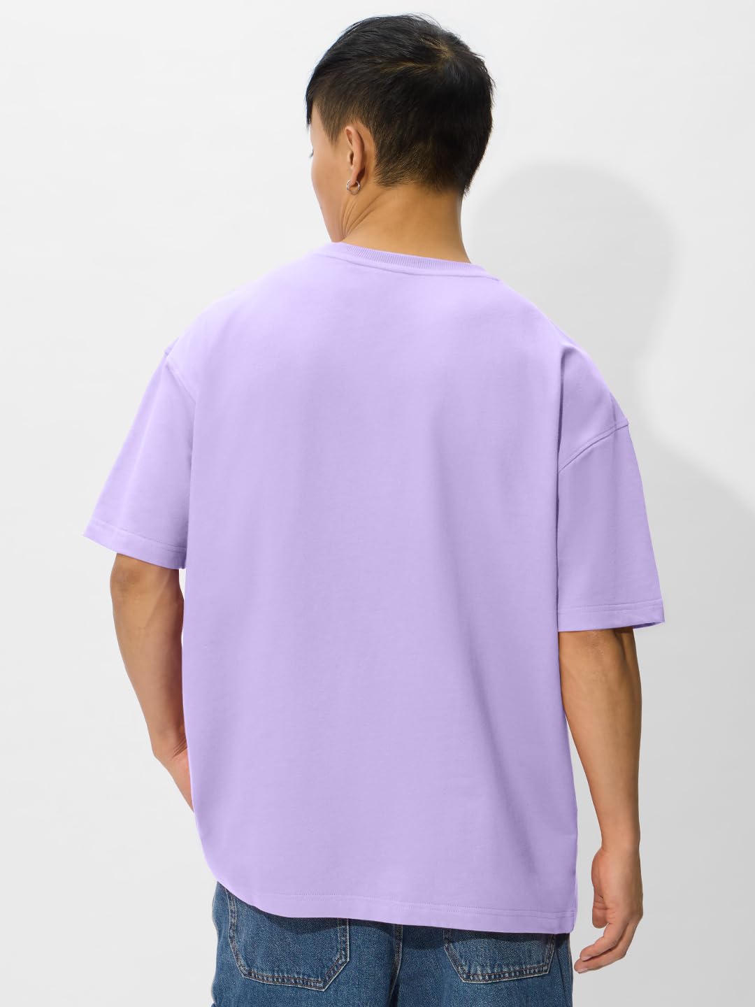 The Souled Store Oversized T-Shirt: Lavender Bliss Men and Boys Short Sleeves Round Neck Solid Cotton Oversized T-Shirts