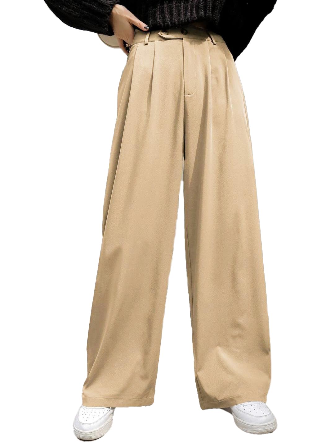 Kotty Womens Cotton Blend Straight Fit Solid Trousers Cream