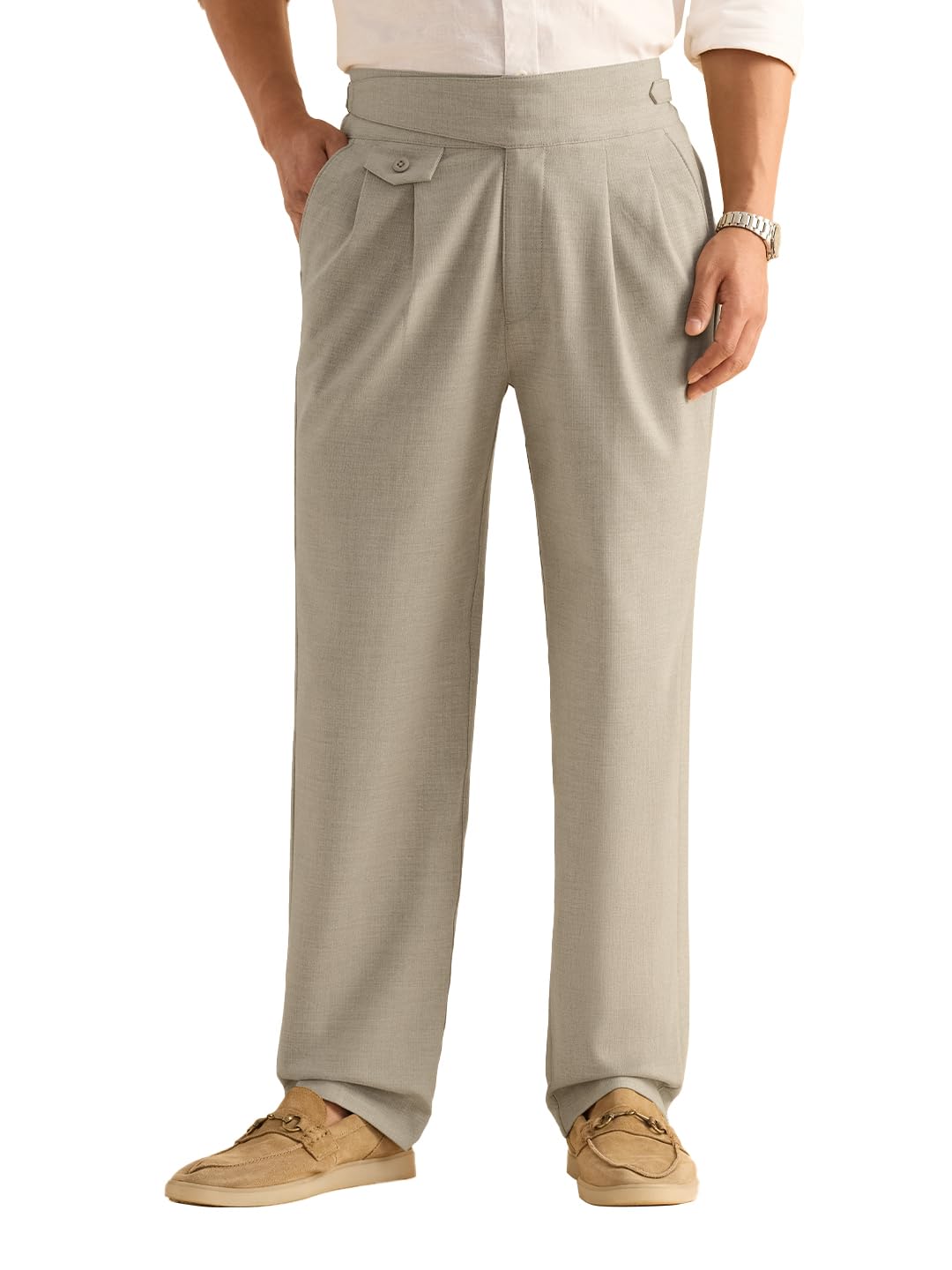 The Souled Store: Gurkha Pants Men and Boys Solid Polyester Blend Straight Fit Adjustable Waistband 4-Way Stretch Wrinkle Resist